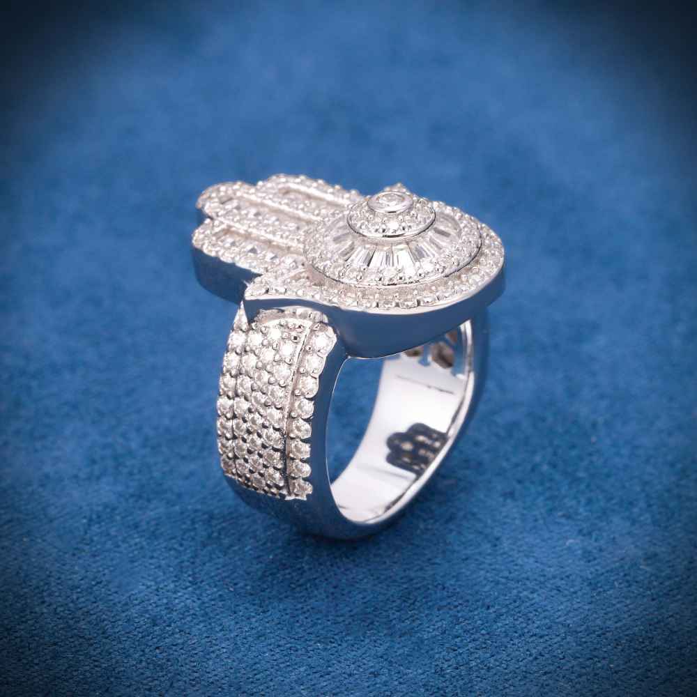 Moissanite Baguette Hamsa Hand Ring 14K White Gold、mySite、hinf8tx79