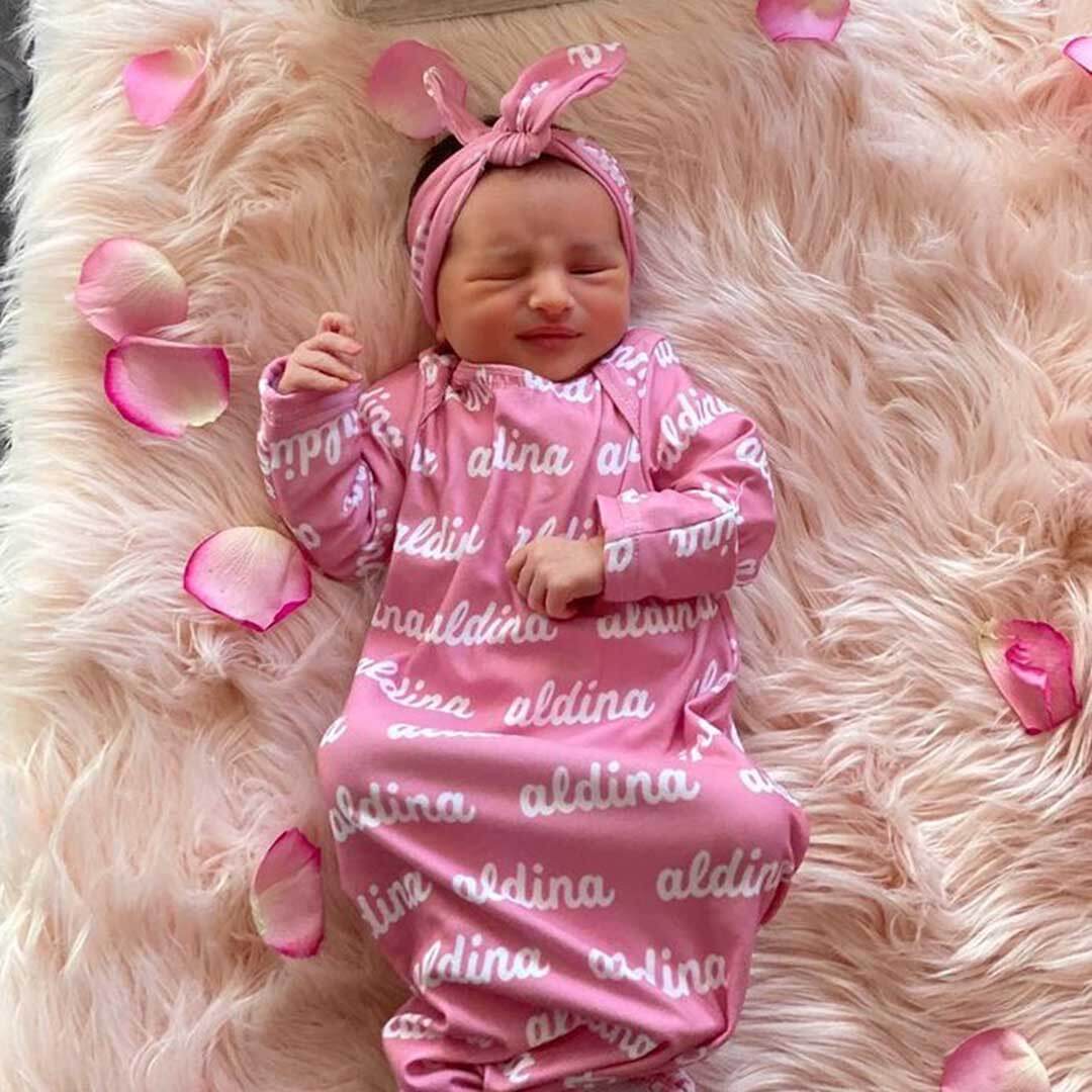  Solid Mauvelous Personalized Newborn Baby Knot Gown、mySite、layawaytickets