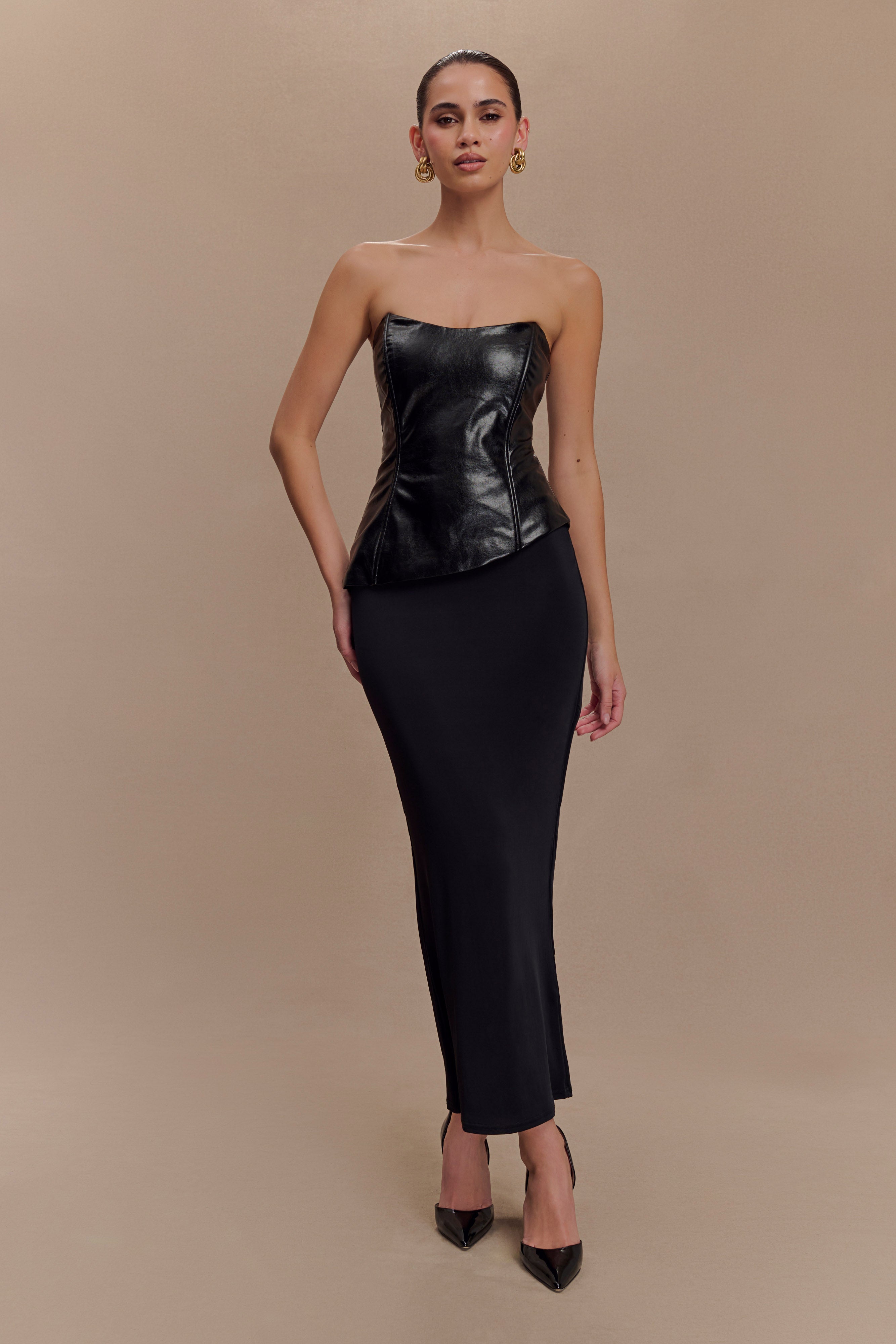 Allana Faux Leather Strapless Top - Black、mySite、solidvoid