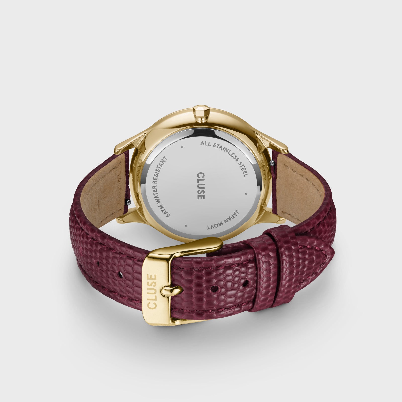  Minuit Multifunction Watch Leather, Dark Cherry Lizard, Gold Colour