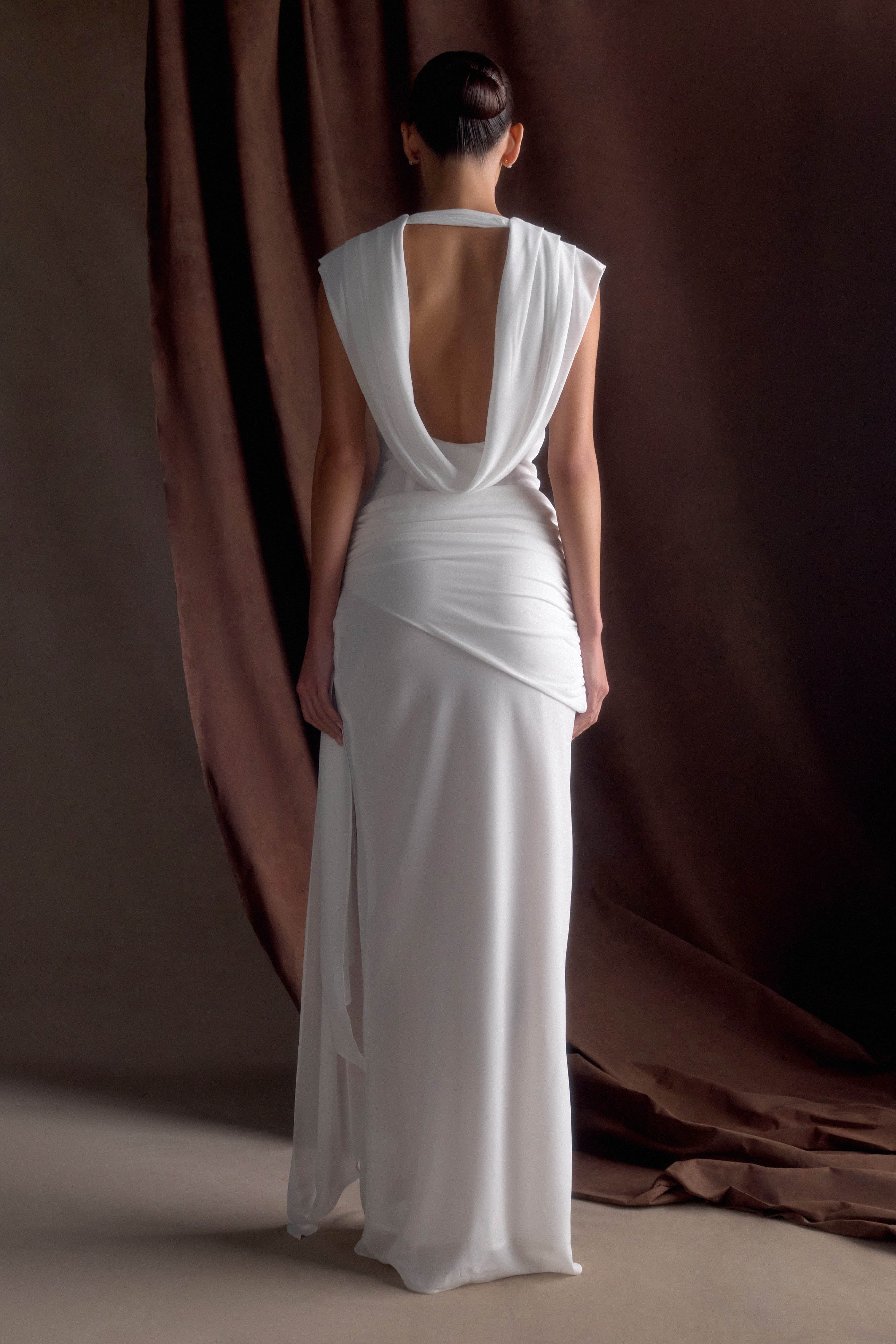 Giulia Chiffon Draped Maxi Dress - White、mySite、solidvoid