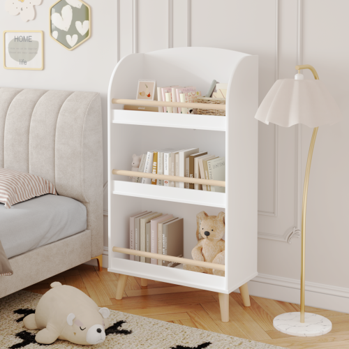 Kids Bookshelf, 3-Tier Bookcase, Book Organizer, toy Storage Cabinet Organizer, White、、casual