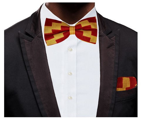 Deep Red and Beige African Print Kente Bow Tie-DPIM035BT、mySite、solidvoid