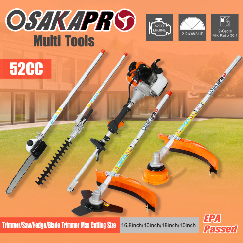 4 in 1 Multi-Functional Trimming Tool, 52CC 2-Cycle Garden Tool System with Gas Pole Saw, Hedge Trimmer, Grass Trimmer, and Brush Cutter EPA Compliant、、eastwooduniform