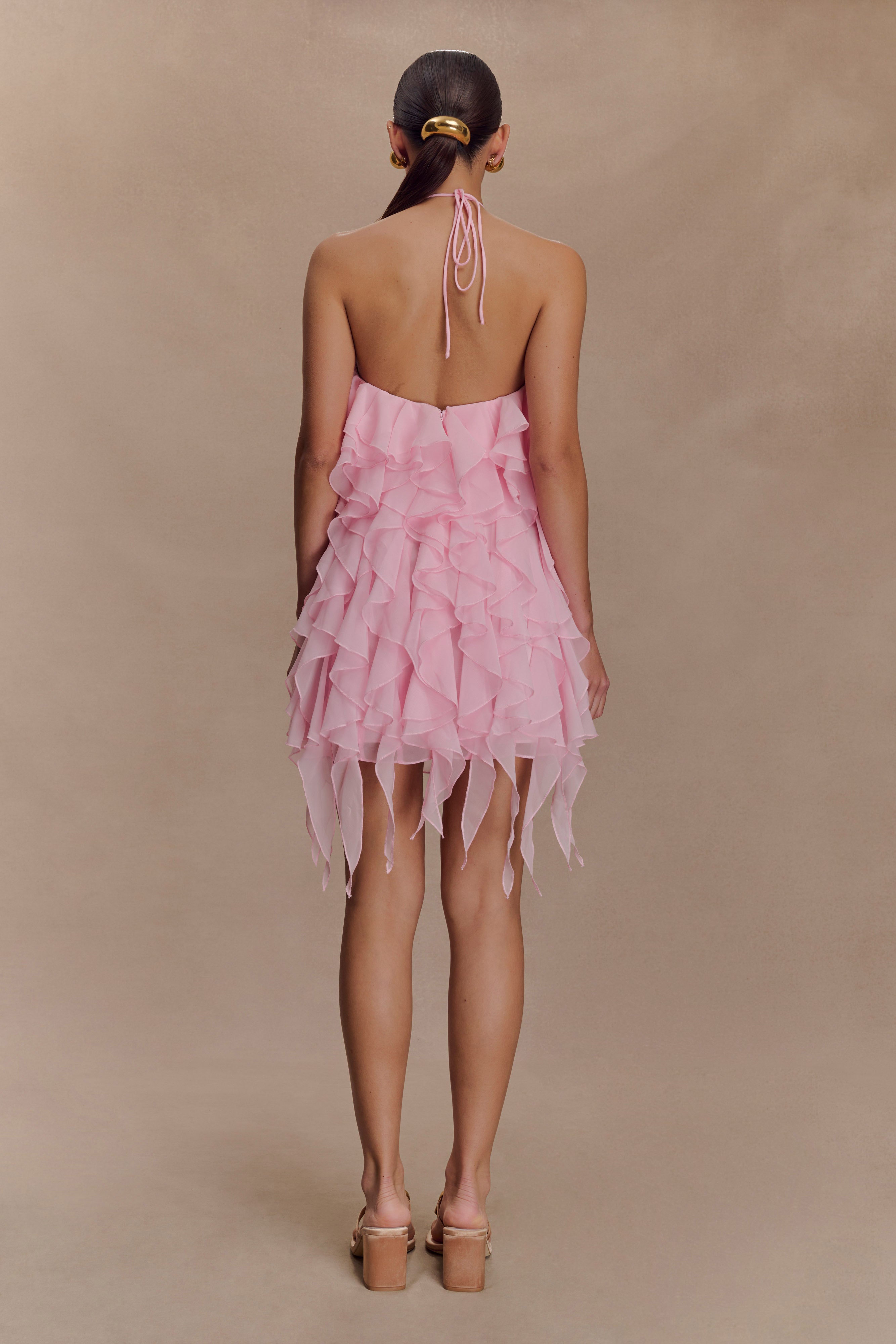 Marigold Ruffle Halter Mini Dress - Powder Pink、mySite、solidvoid