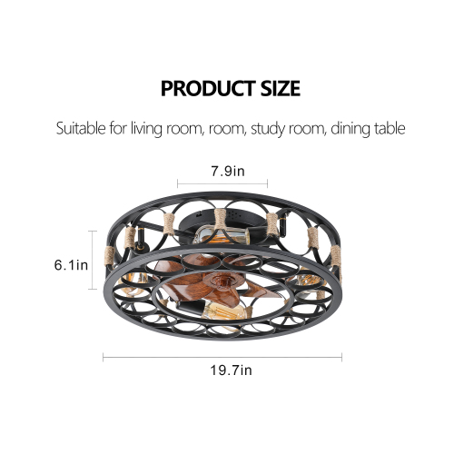 Caged Ceiling Fan with Lights Remote Control,Semi -embedded Modern Ceiling fans, 6 Speeds Reversible Blades, 4 LED Bulbs Include(White)、、eastwooduniform