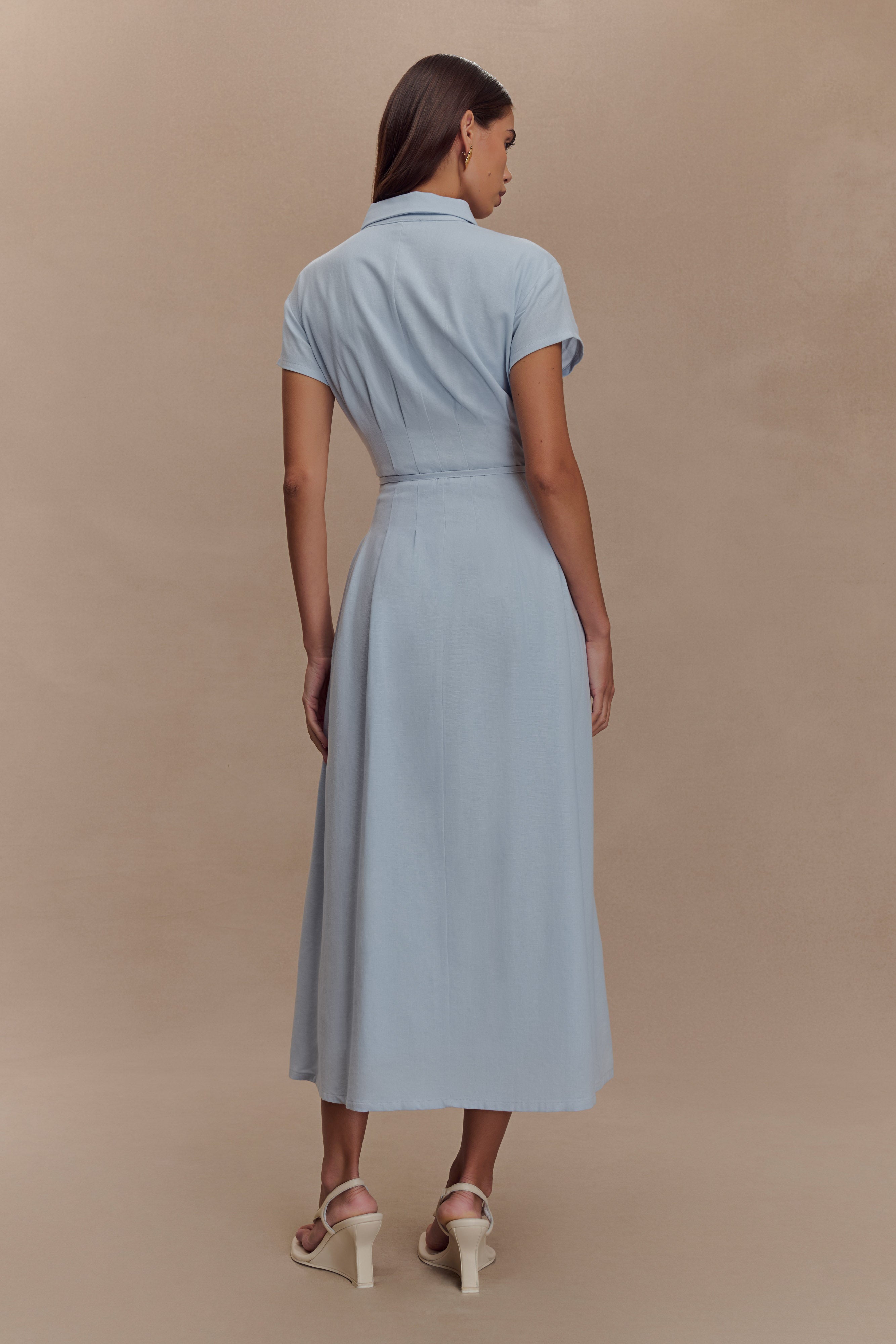 Aysha Buttoned Linen Midi Dress - Cornflower Blue、mySite、solidvoid