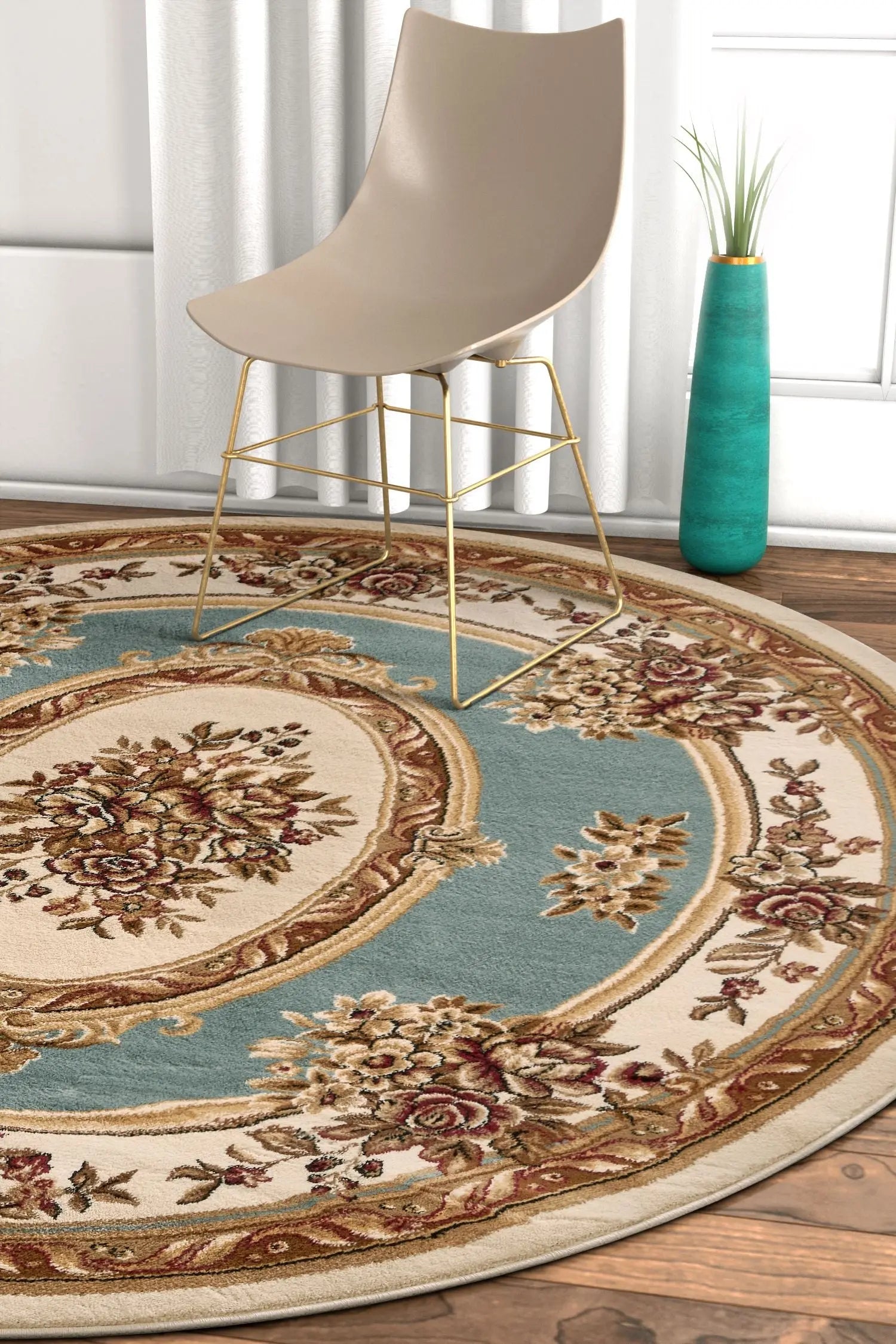 Le Petit Palais Light Blue Traditional Round Rug、mySite、gigharbornorthrealestate