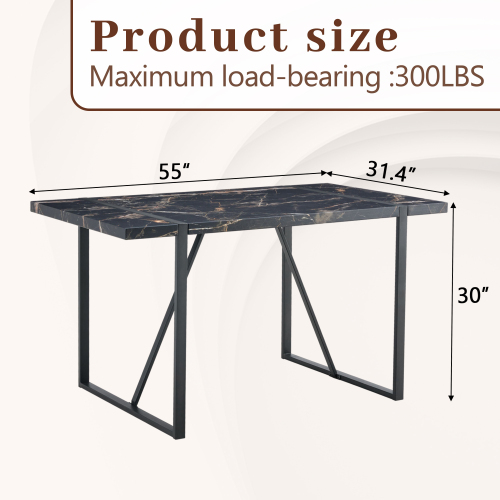 Rustic Industrial Rectangular Wood Dining Table For 4-6 Person, With 1.5" Thick Engineered Wood color Tabletop and Black Metal Legs,Desk For Kitchen Dining Living Room, 55.1" x 31.4"x 29.9"1529W115172、、casual