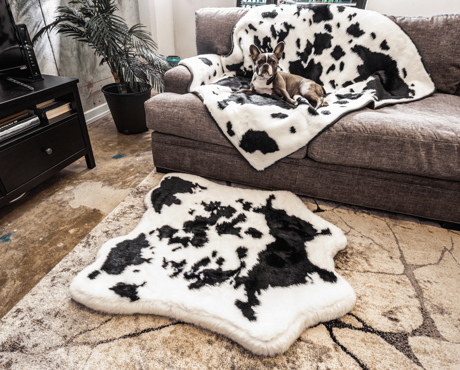 PupRug™ Junior Memory Foam Bed + Matching Waterproof Blanket Bundle - Black Faux Cowhide、mySite、solidvoid