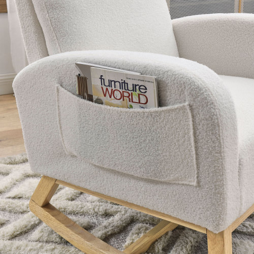 Video Welike 27.6"W Modern Accent High Backrest Living Room Lounge Arm Rocking Chair, Two Side Pocket ,Teddy White (Ivory)、、casual