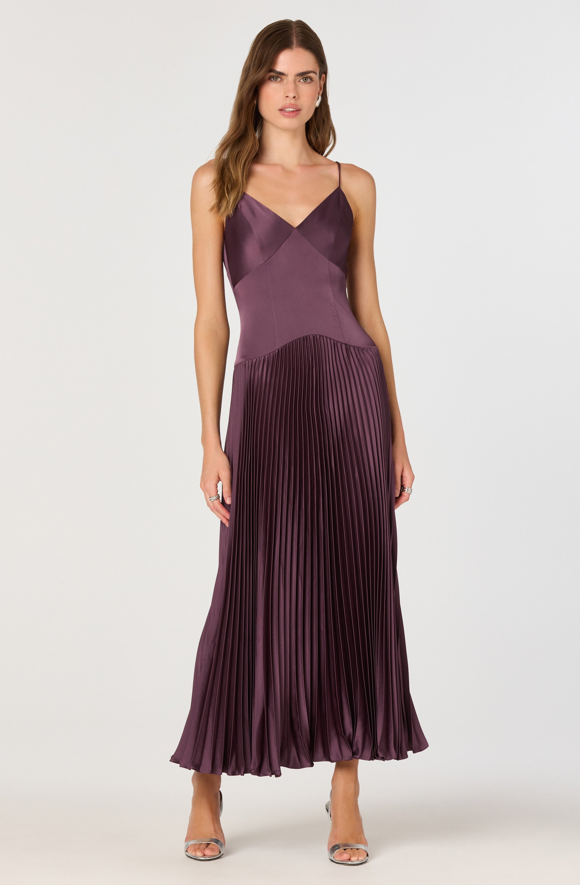 Pleated Drop Waist Maxi Dress、mySite、solidvoid