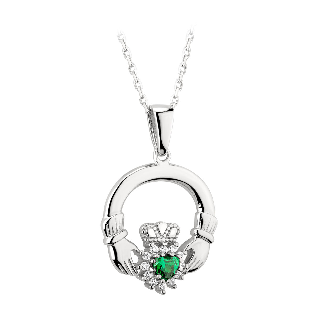 Silver Green Heart Cubic Zirconia Claddagh Pendant、mySite、botmansion