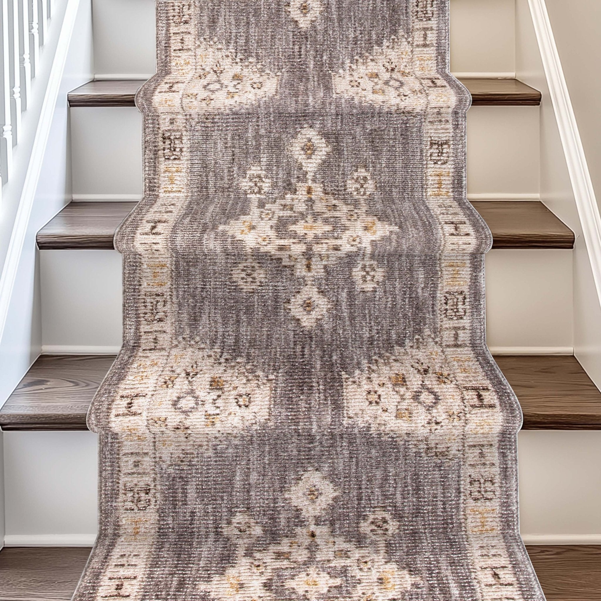 Custom Size Runner Isfjord Tribal Medallion Grey Choose Your Width x Choose Your Length - Perfect For Hallway, Stairs & Kitchen、mySite、gigharbornorthrealestate