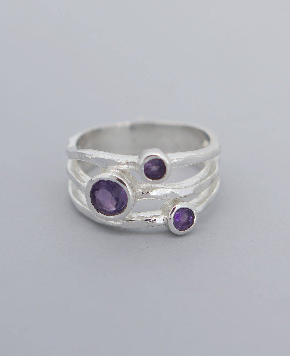 Amethyst Triple Gemstone Ring, Sterling Silver、mySite、topwebapps