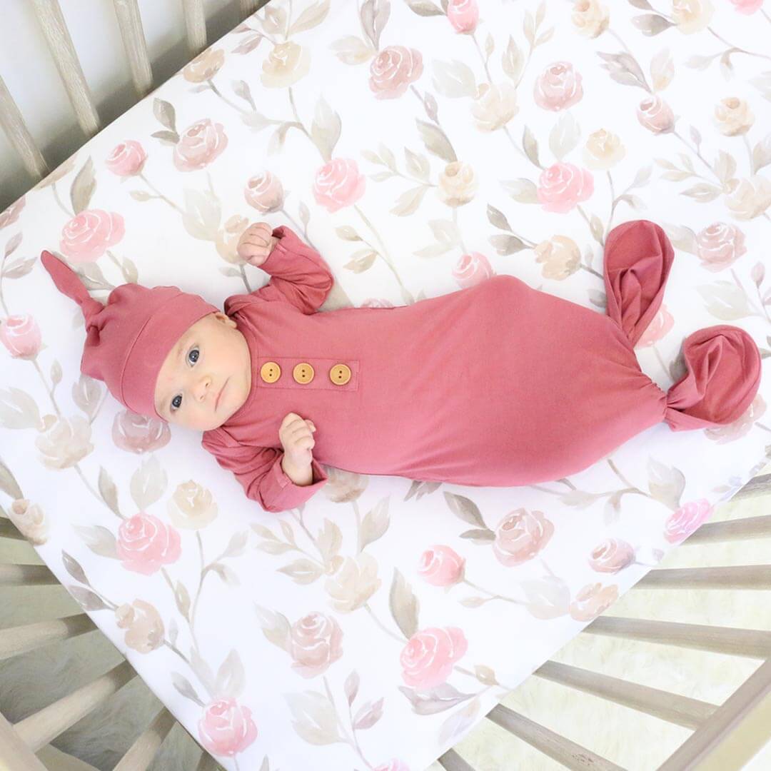  Solid Dusty Rose Bamboo Baby Knot Gown & Hat、mySite、layawaytickets