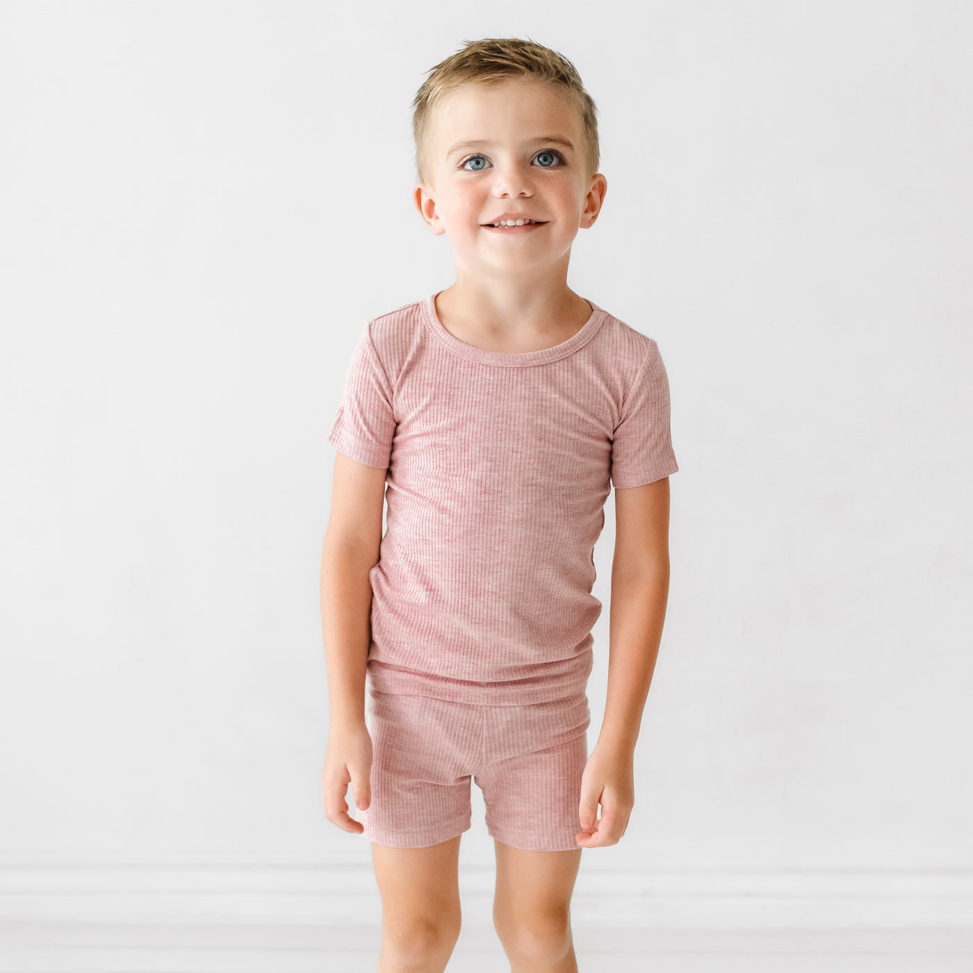 Heather Mauve Ribbed Two-Piece Short Sleeve & Shorts Pajama Set、mySite、g9winljtr