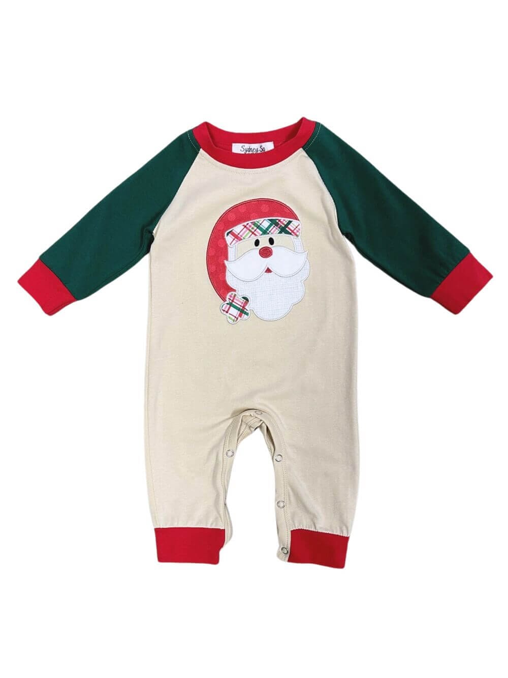 Classic Santa Claus Red & Green Raglan Baby Romper、mySite、camillekostekn
