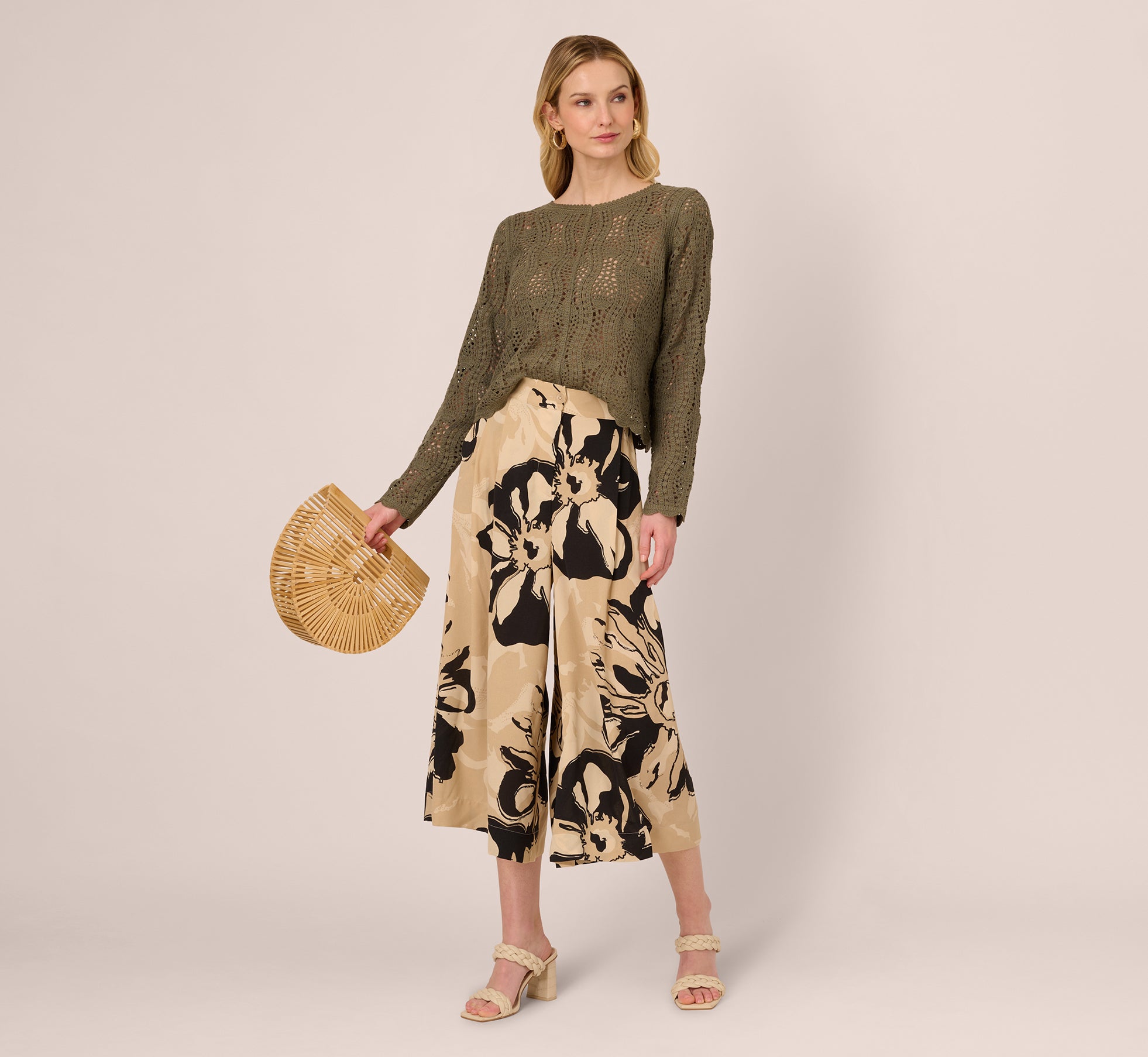 Floral Print Gaucho Pant In Khaki Black Sunset Floral、mySite、solidvoid