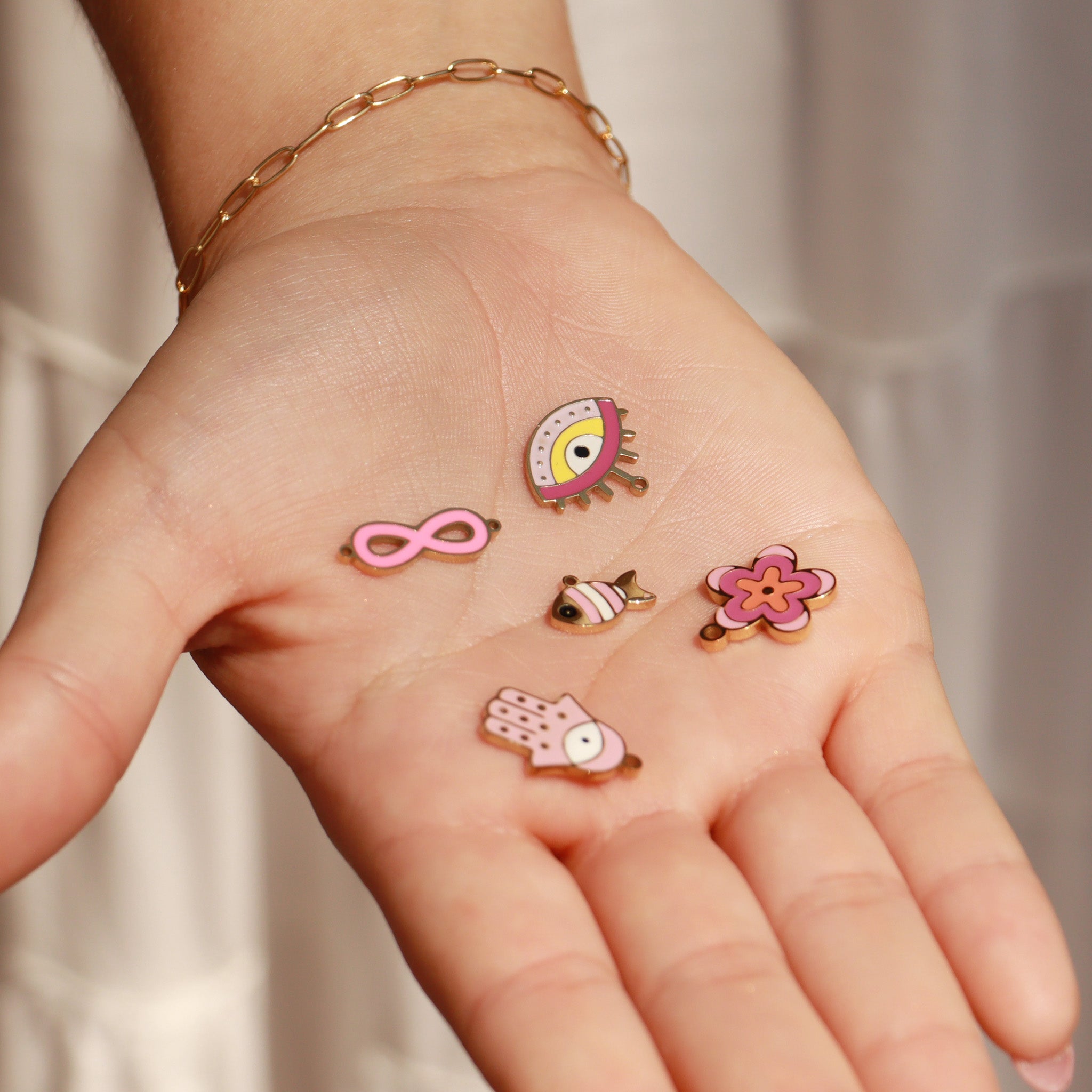 18K Gold PVD Stainless Steel Epoxy Pink And White Fish Charm / PDL0066、mySite、dreamappss