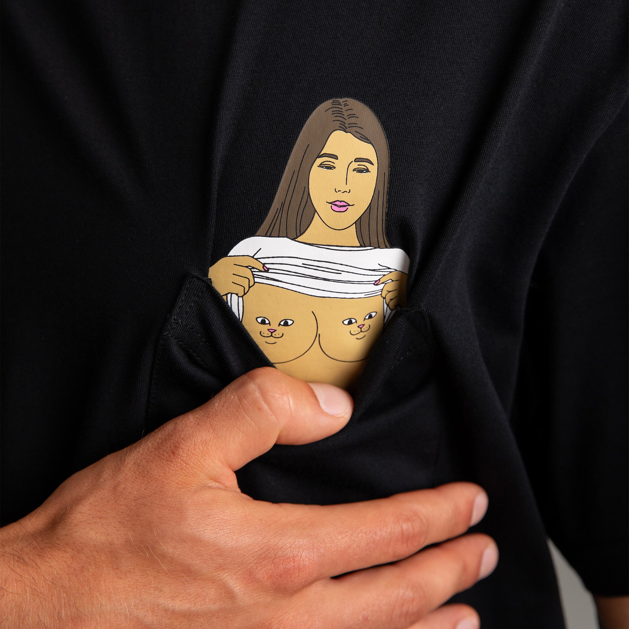  Flashing Kittys Pocket Tee (Black)、mySite、merchandisen