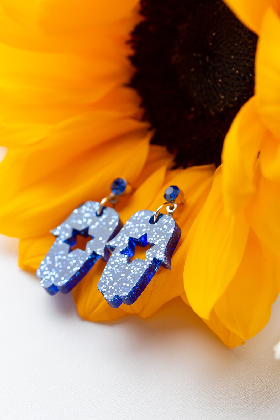Blue Ice Bat Mitzvah Mini Hamsa Dangle Earrings、mySite、topwebapps