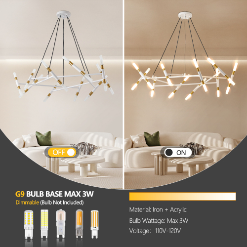41" Golden Modern Chandelier Light Fixture, Branch Design with Frosted Tubes, Black Cords, Adjustable Height Pendant Light for Dining Room, Living Room, or Kitchen Island (Bulb Not Included)、、eastwooduniform