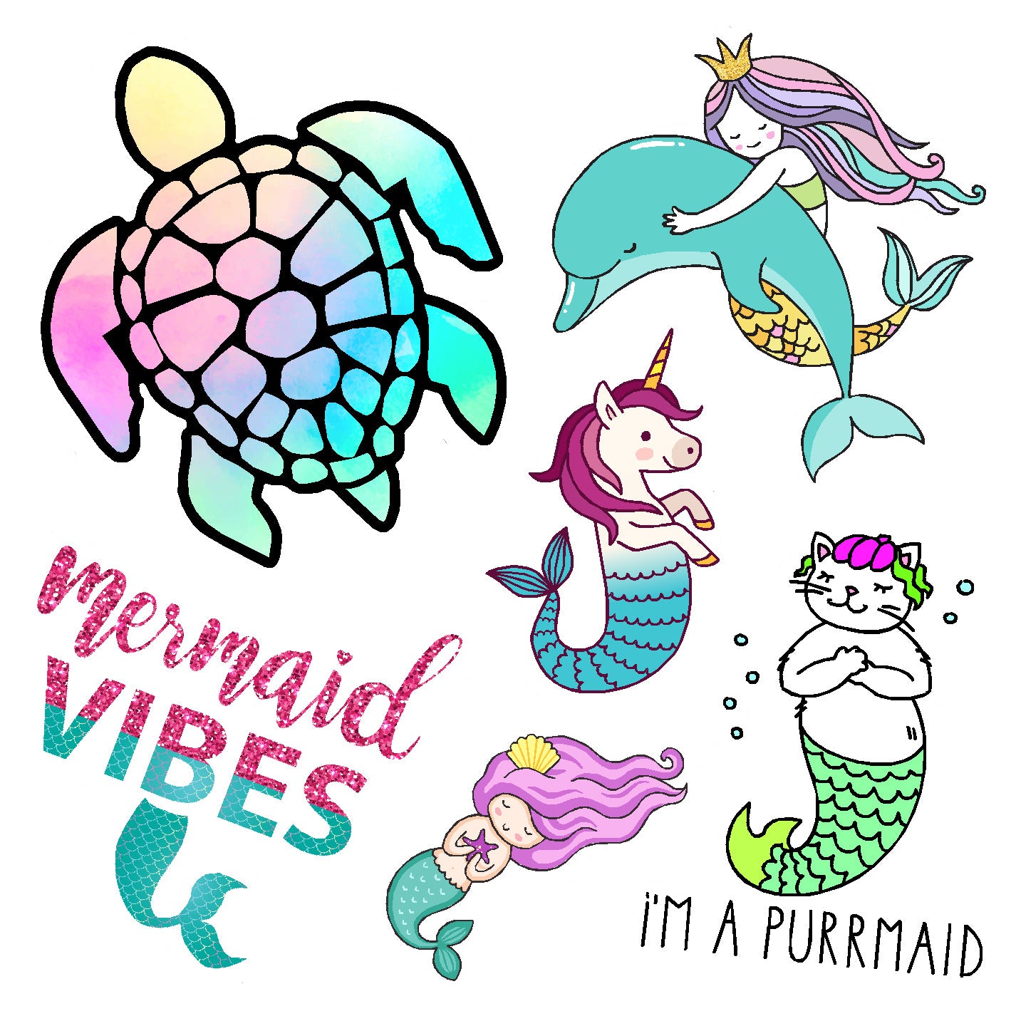  Mermaid Vibes Vinyl Sticker Decal Set、mySite、ghnorth
