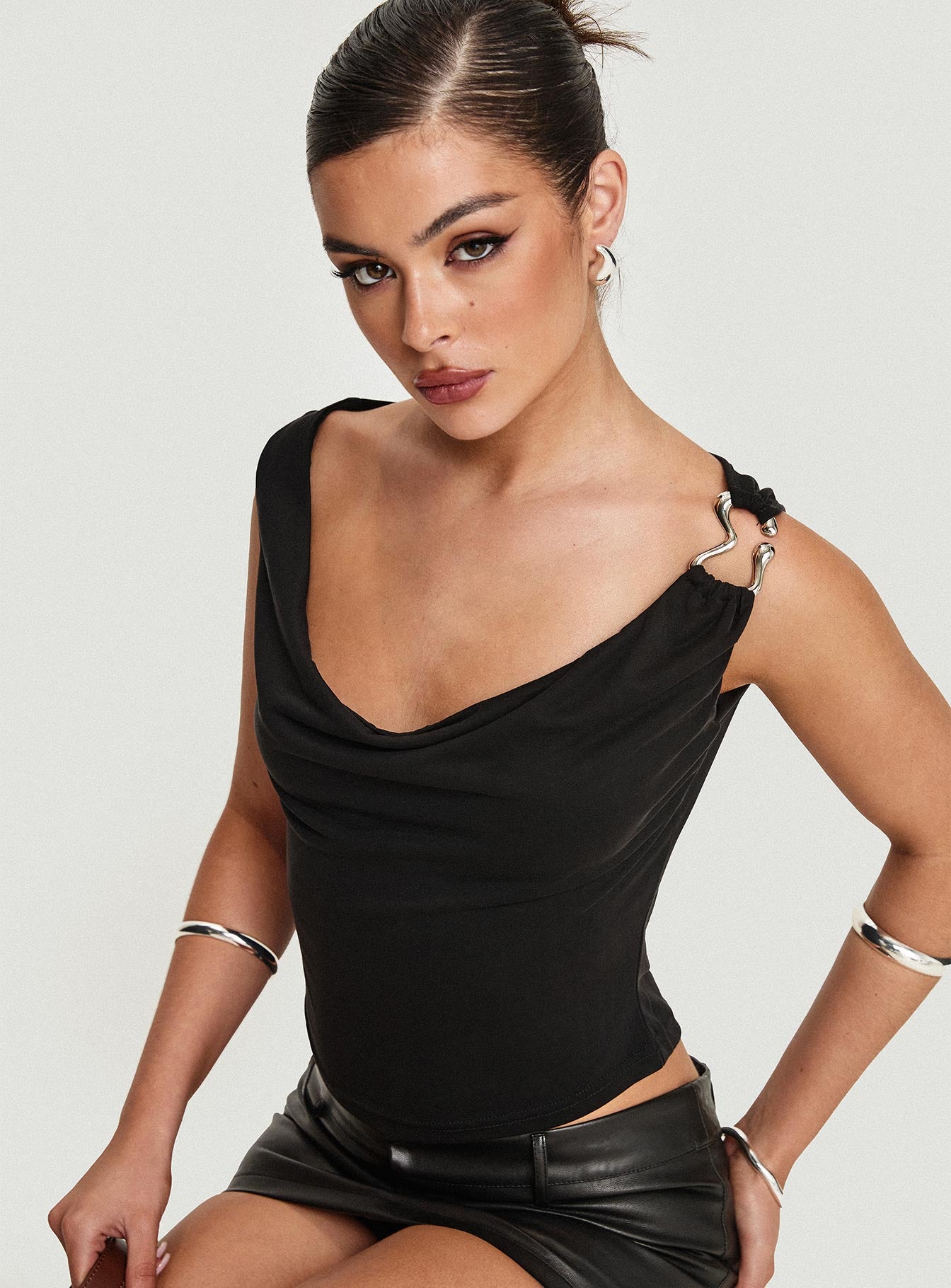 Quincey Cowl Neck Top Black、mySite、solidvoid