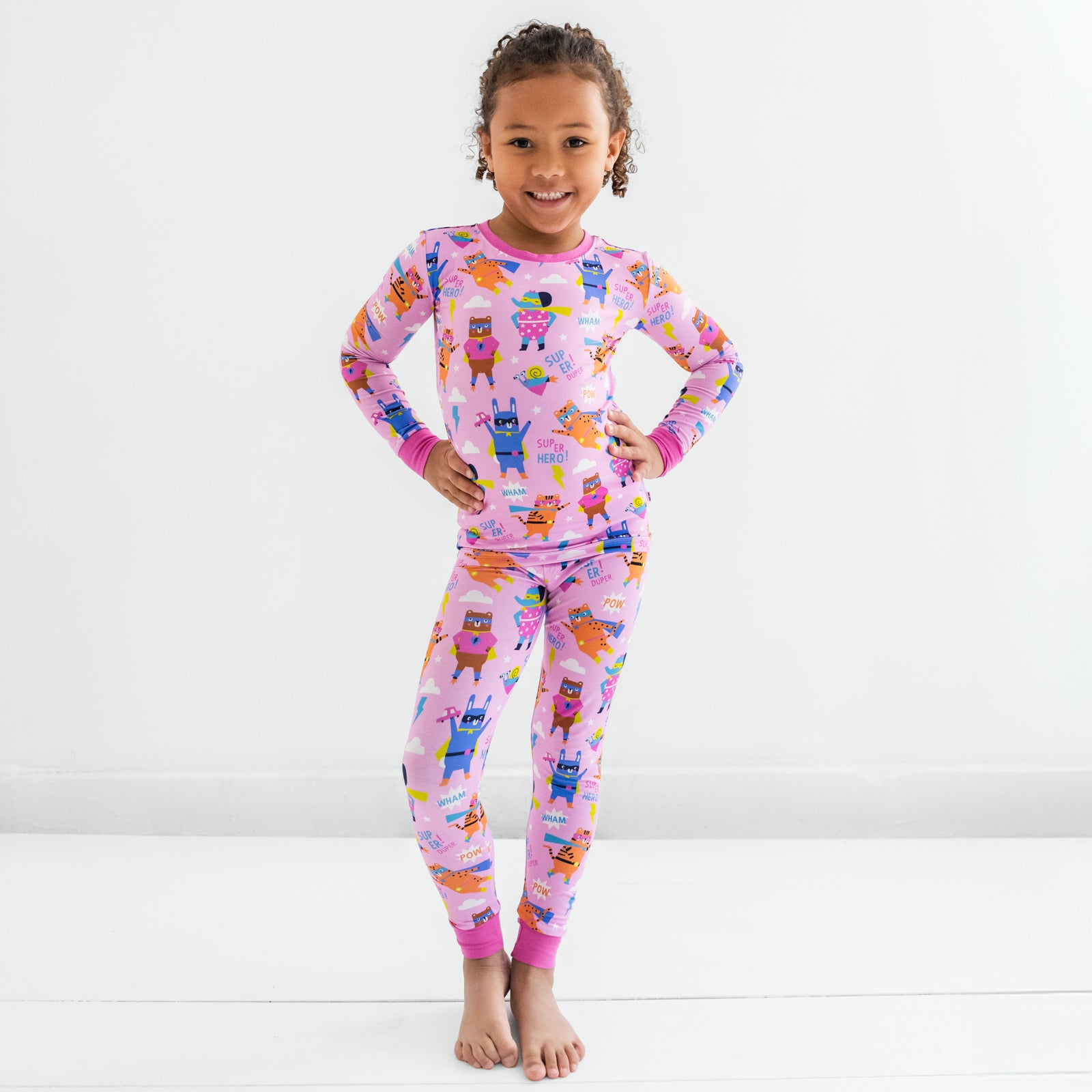  Pink Sleepy Heroes Two-Piece Long Sleeve & Pants Pajama Set、mySite、layawaytickets