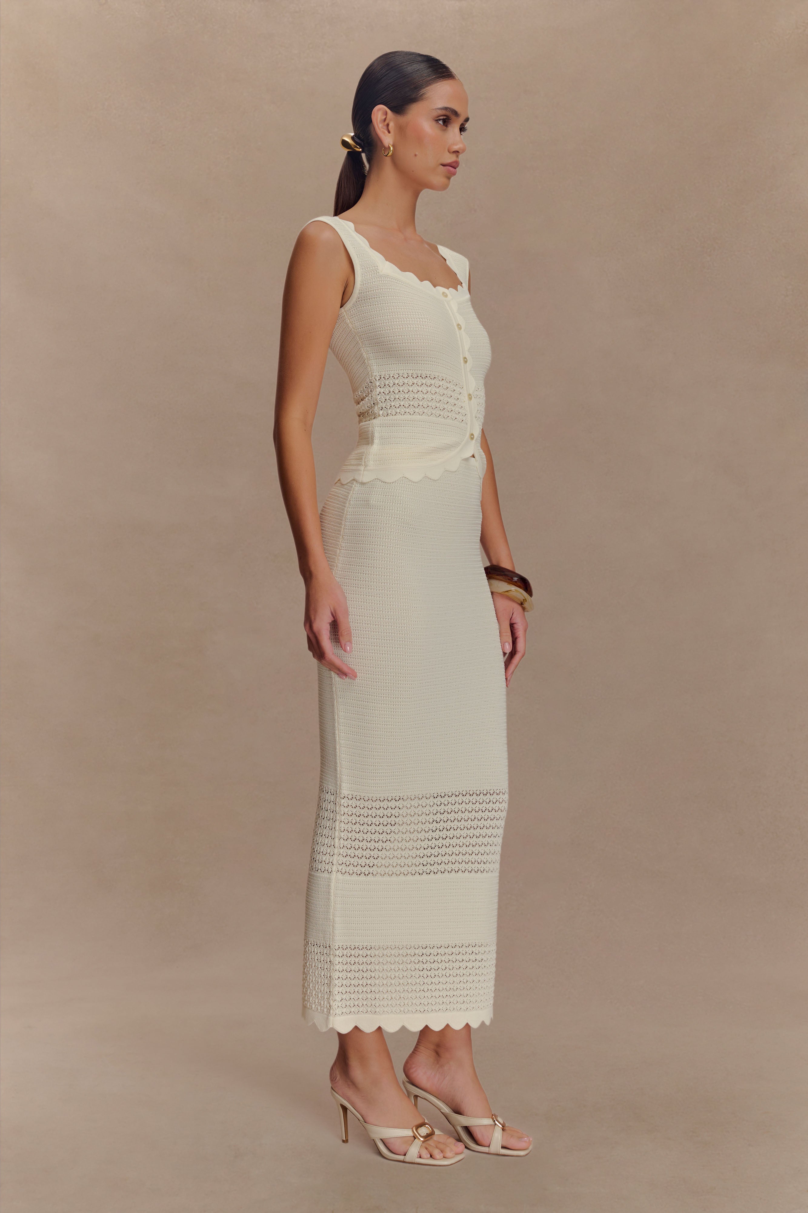 Madeline Scallop Knit Midi Skirt - Ivory、mySite、solidvoid