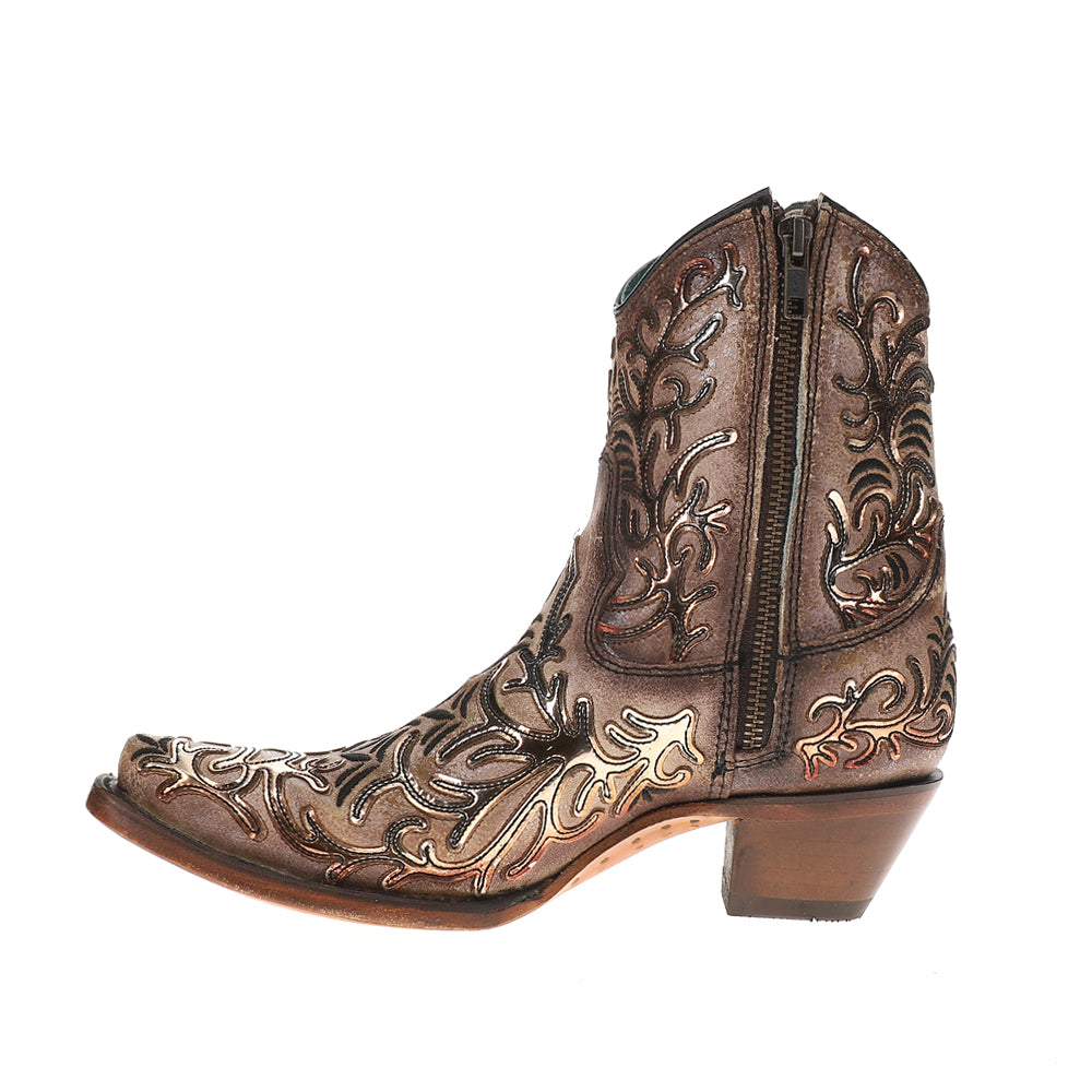 Embroidered Metallic Snip Toe Zippered Cowboy Booties、mySite、gtrtttuynbv