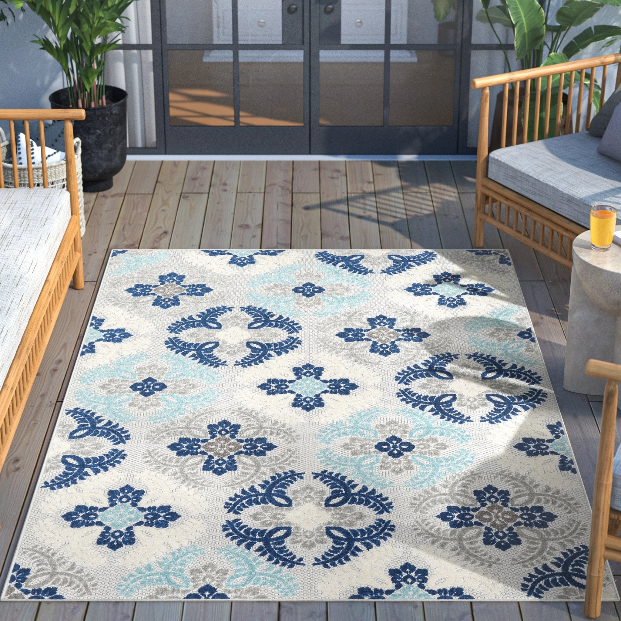 Loewy Modern Geometric Indoor/Outdoor Blue High-Low Rug、mySite、gigharbornorthrealestate