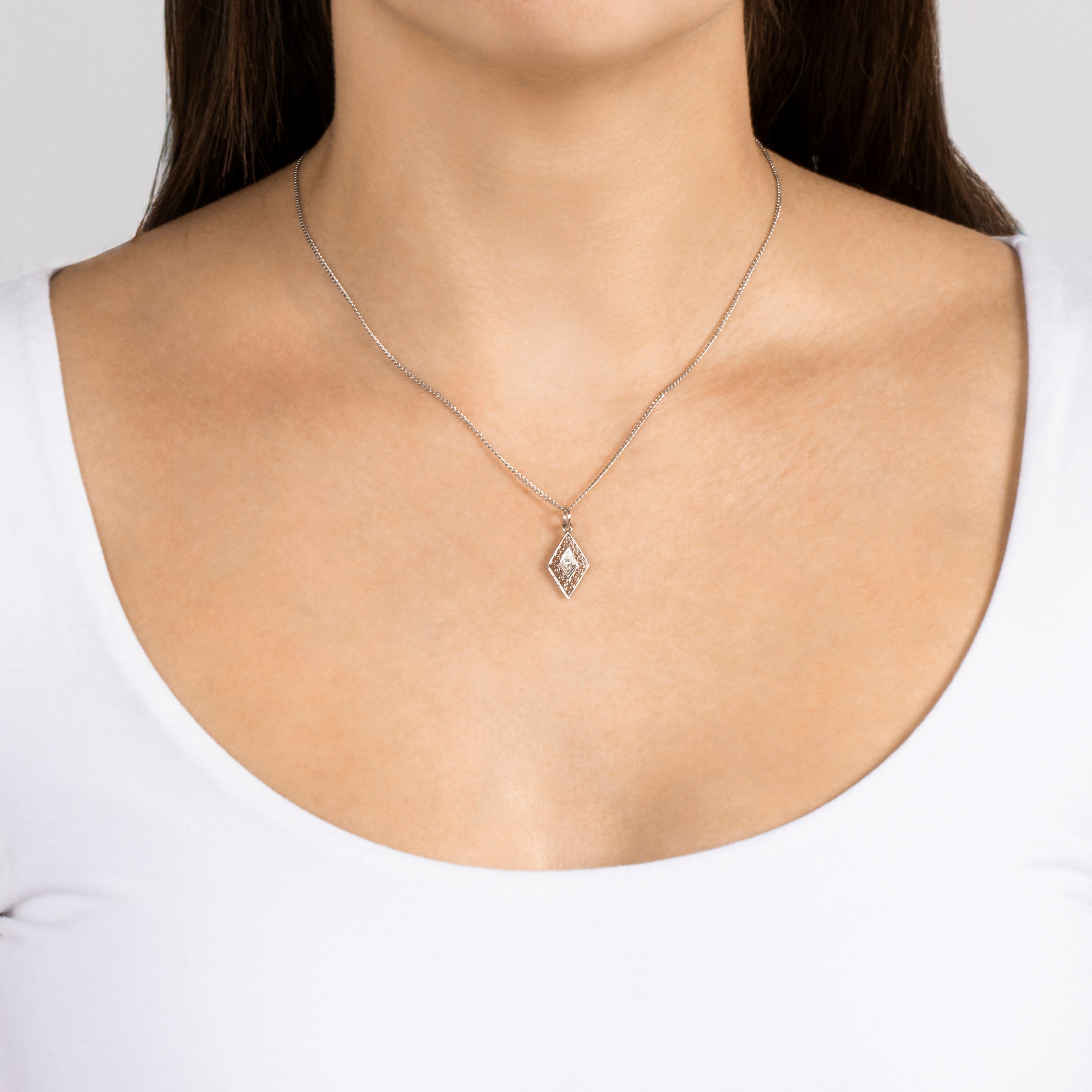 Antique 14k White Gold Diamond Filigree Charm Pendant、mySite、hinf8tx79