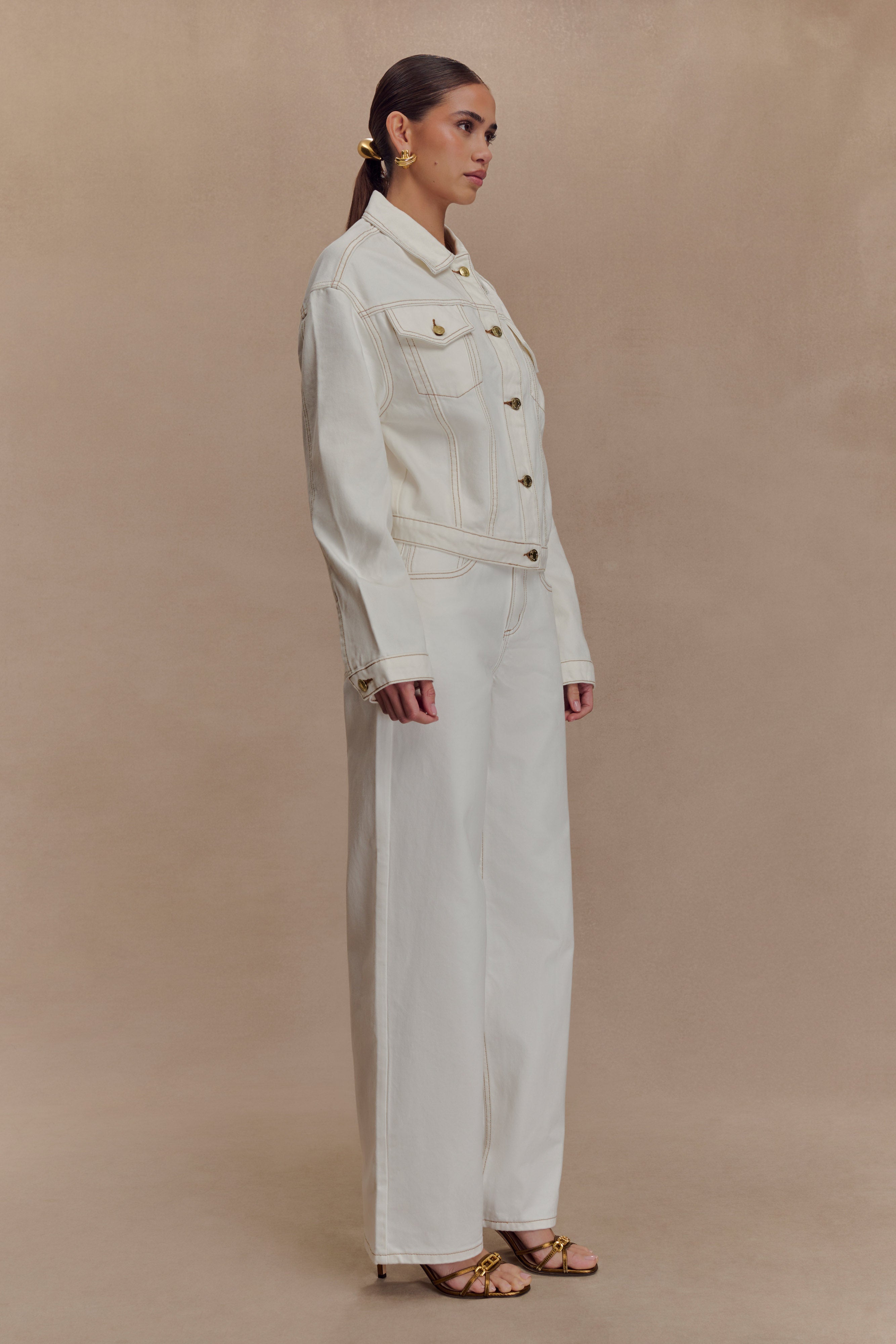 Kirra Cinched Denim Jacket - White、mySite、solidvoid