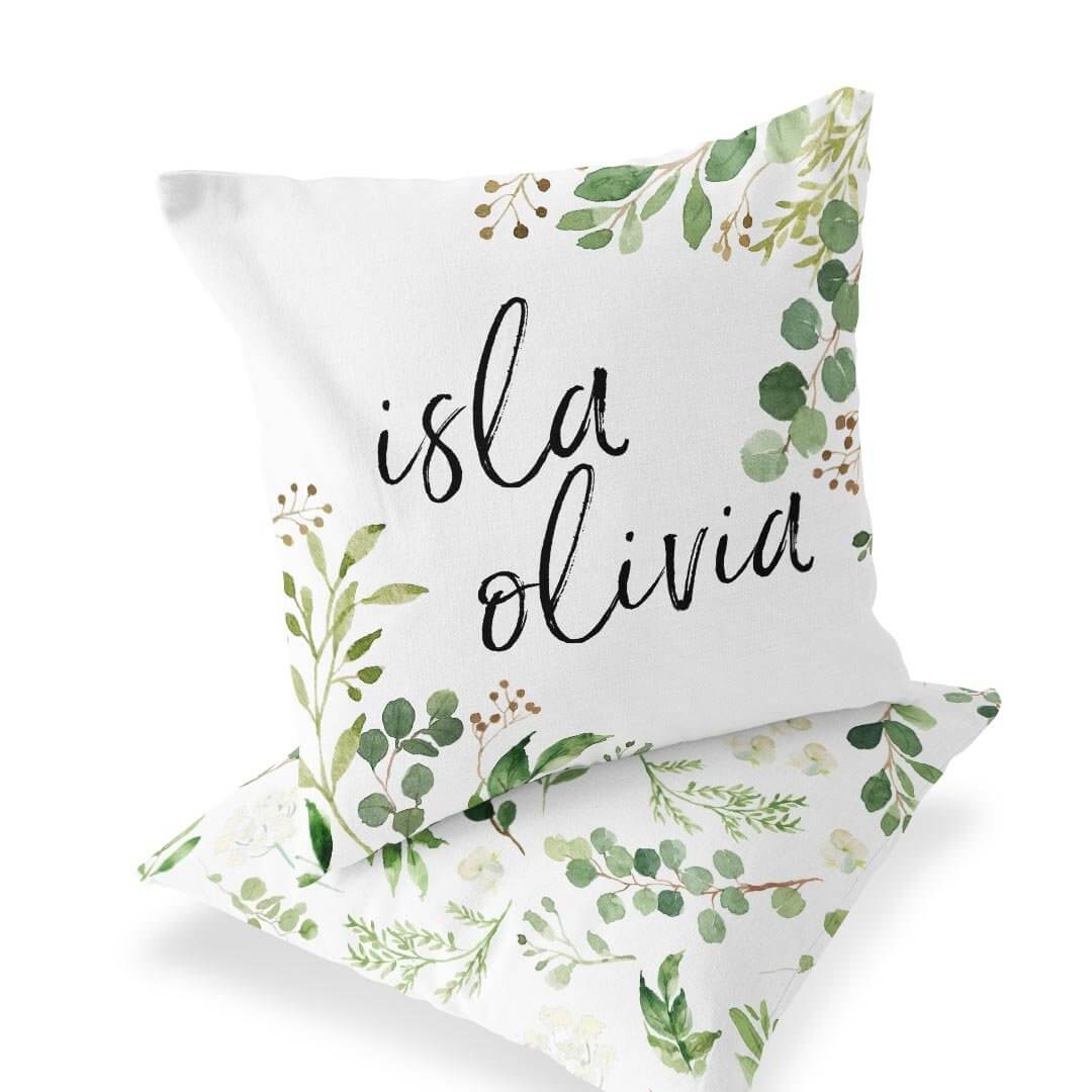  Leafy Greenery Personalized Name Accent Pillow、mySite、layawaytickets