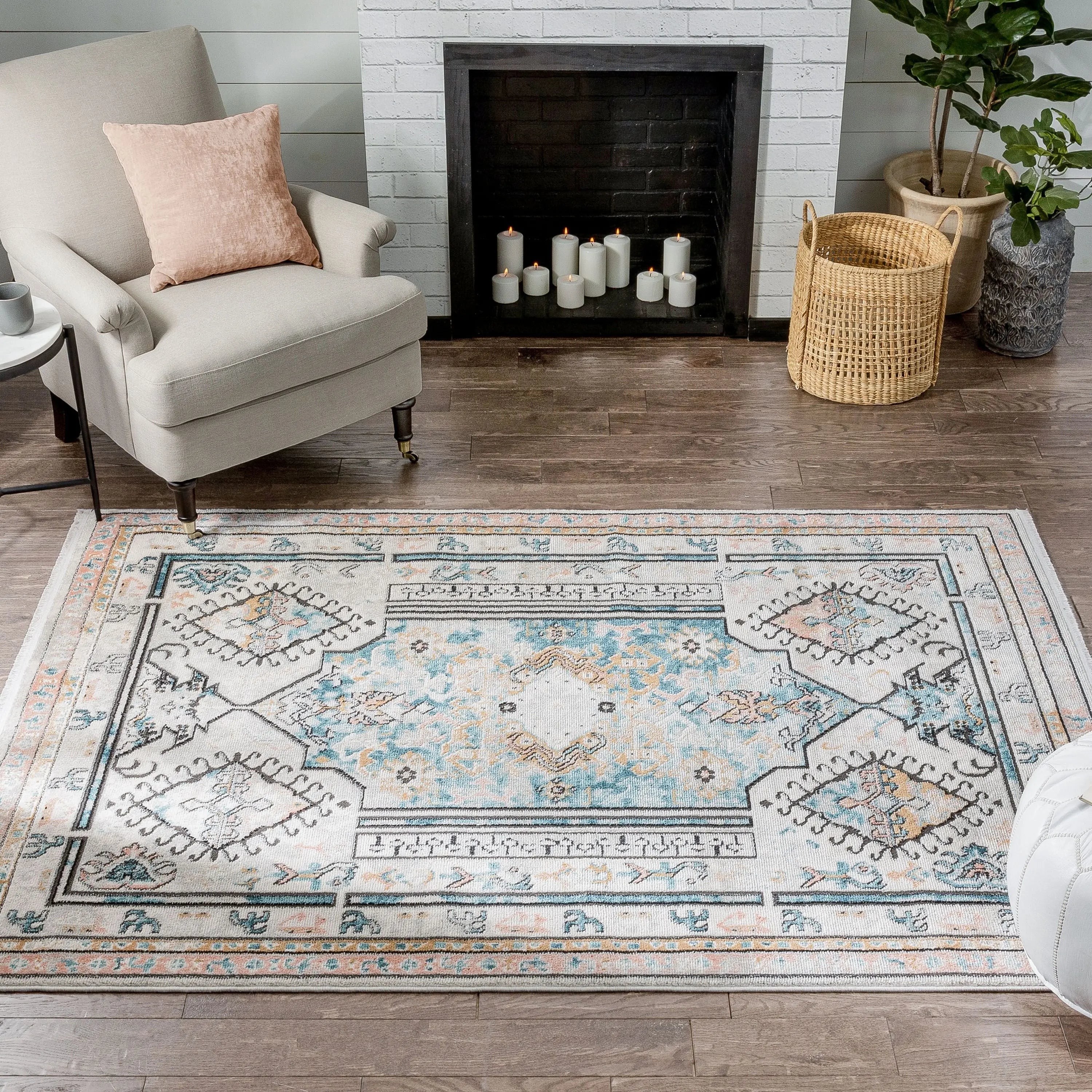 Valeria Bohemian Vintage Oriental Botanical Blue Rug、mySite、gigharbornorthrealestate