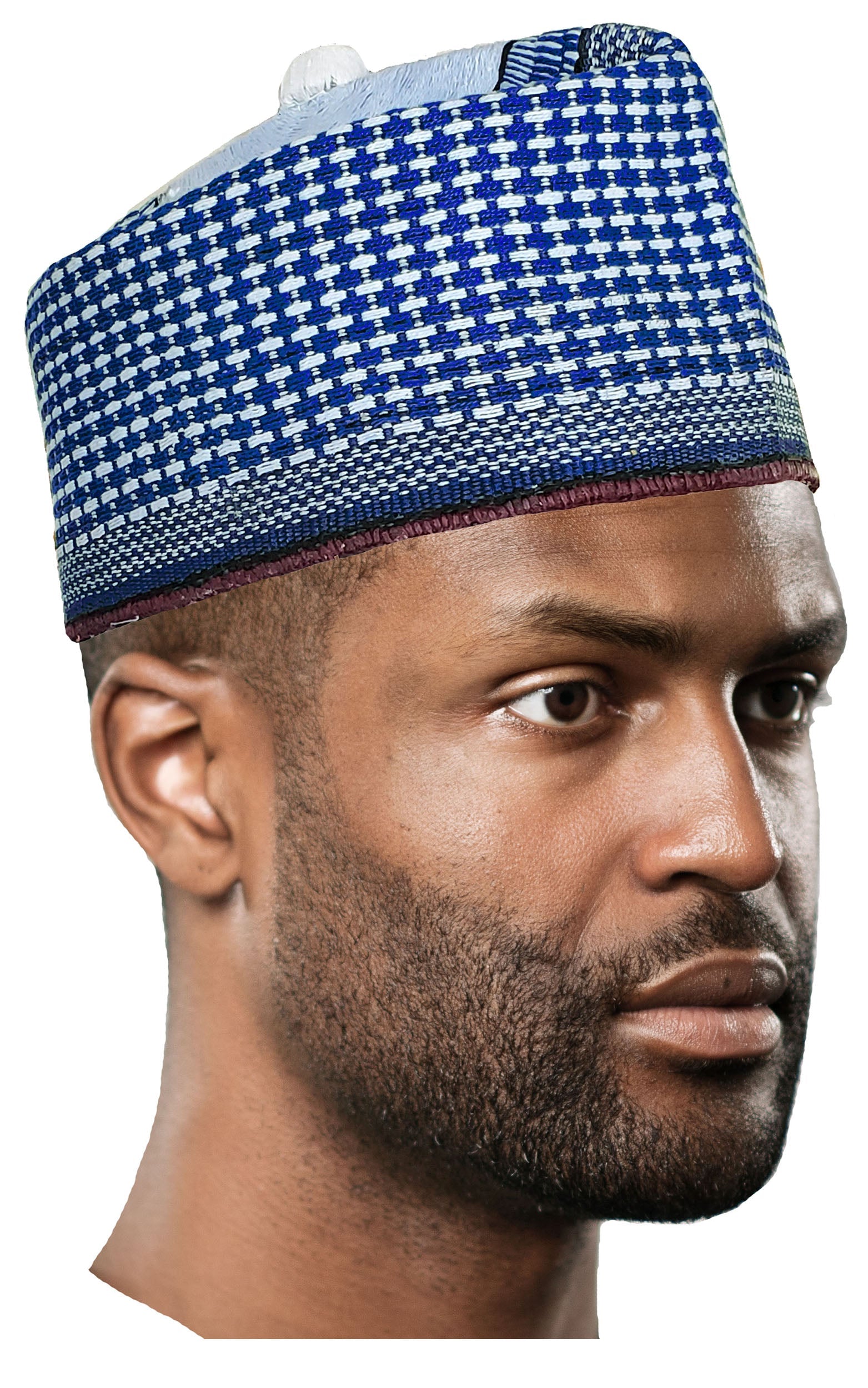 Hassan Blue and White Hausa Mallam Cap Fulani Hula Hand-Crafted African Traditional Kufi hat DPH627、mySite、solidvoid