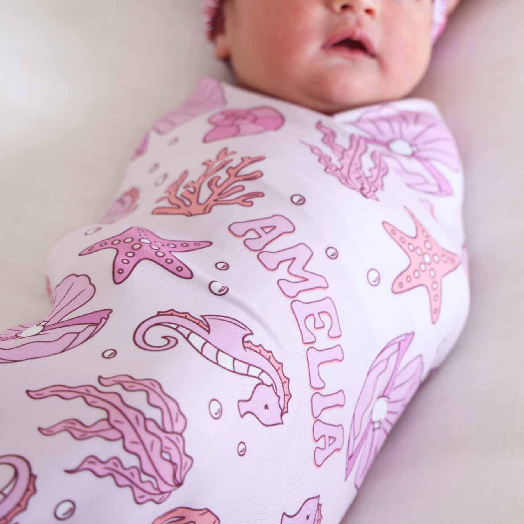  Tiny Tides Personalized Swaddle Blanket | Pink、mySite、layawaytickets