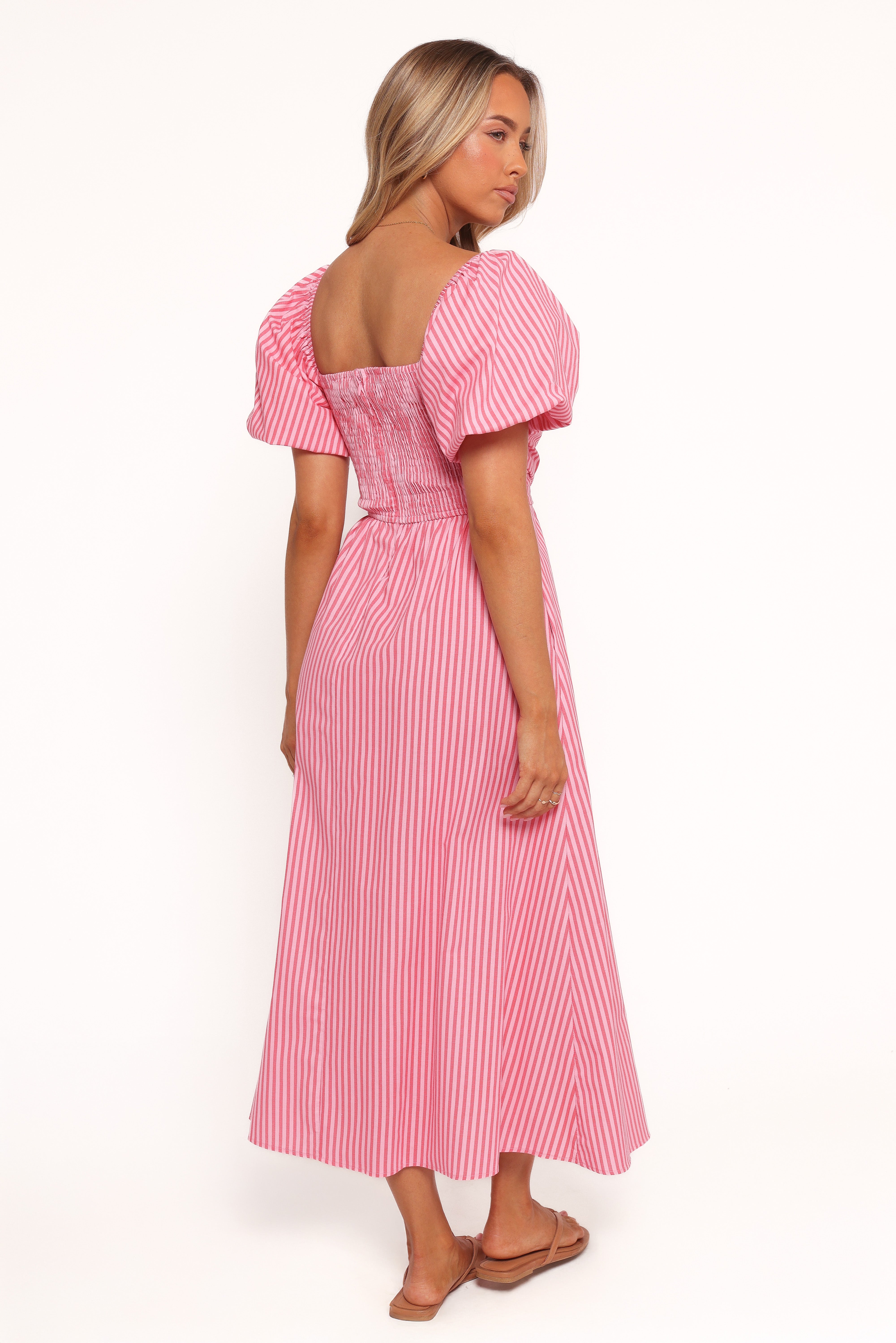  Chlo Puff Sleeve Midi Dress - Red Stripe、mySite、sugarbowlscore