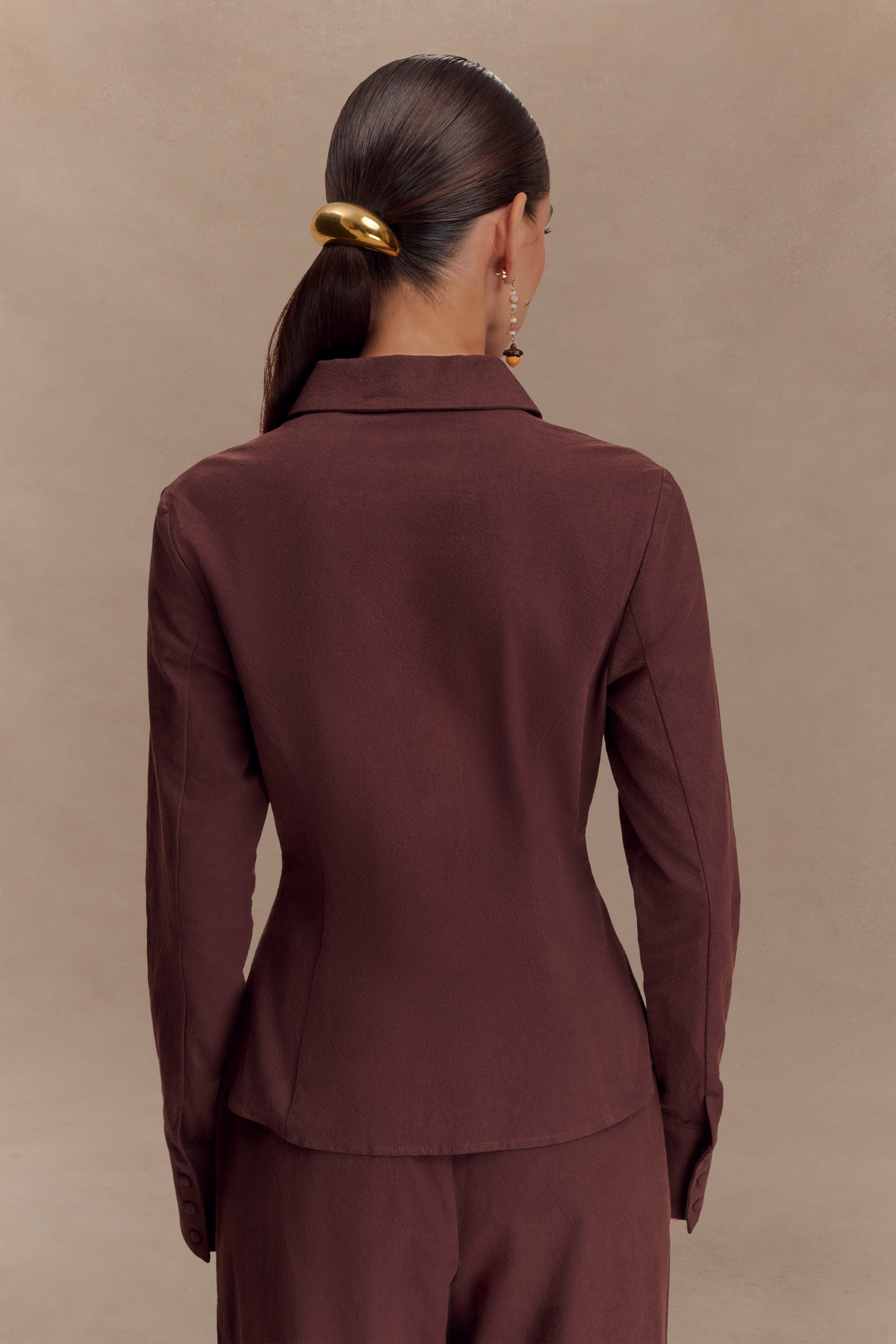 Annalee Cotton Beaded Tie Shirt - Dark Espresso、mySite、solidvoid