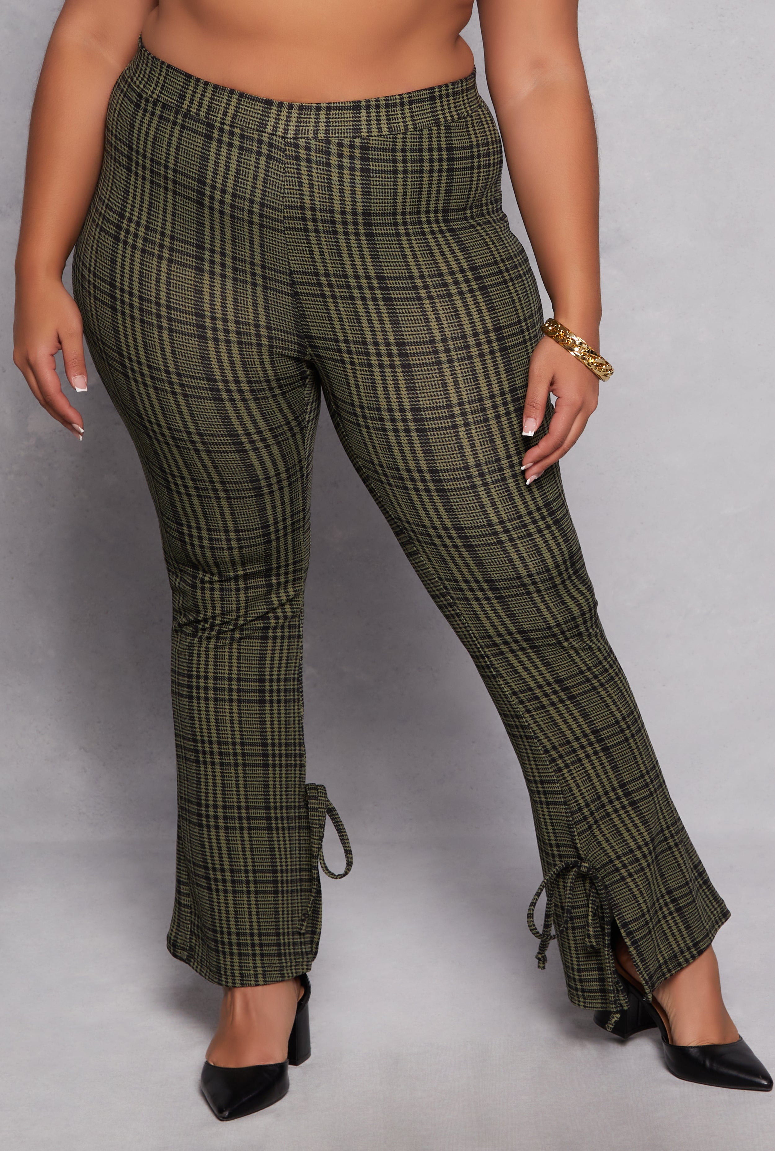 Plus Size Plaid Side Slit Flare Pants、mySite、camillekostekn