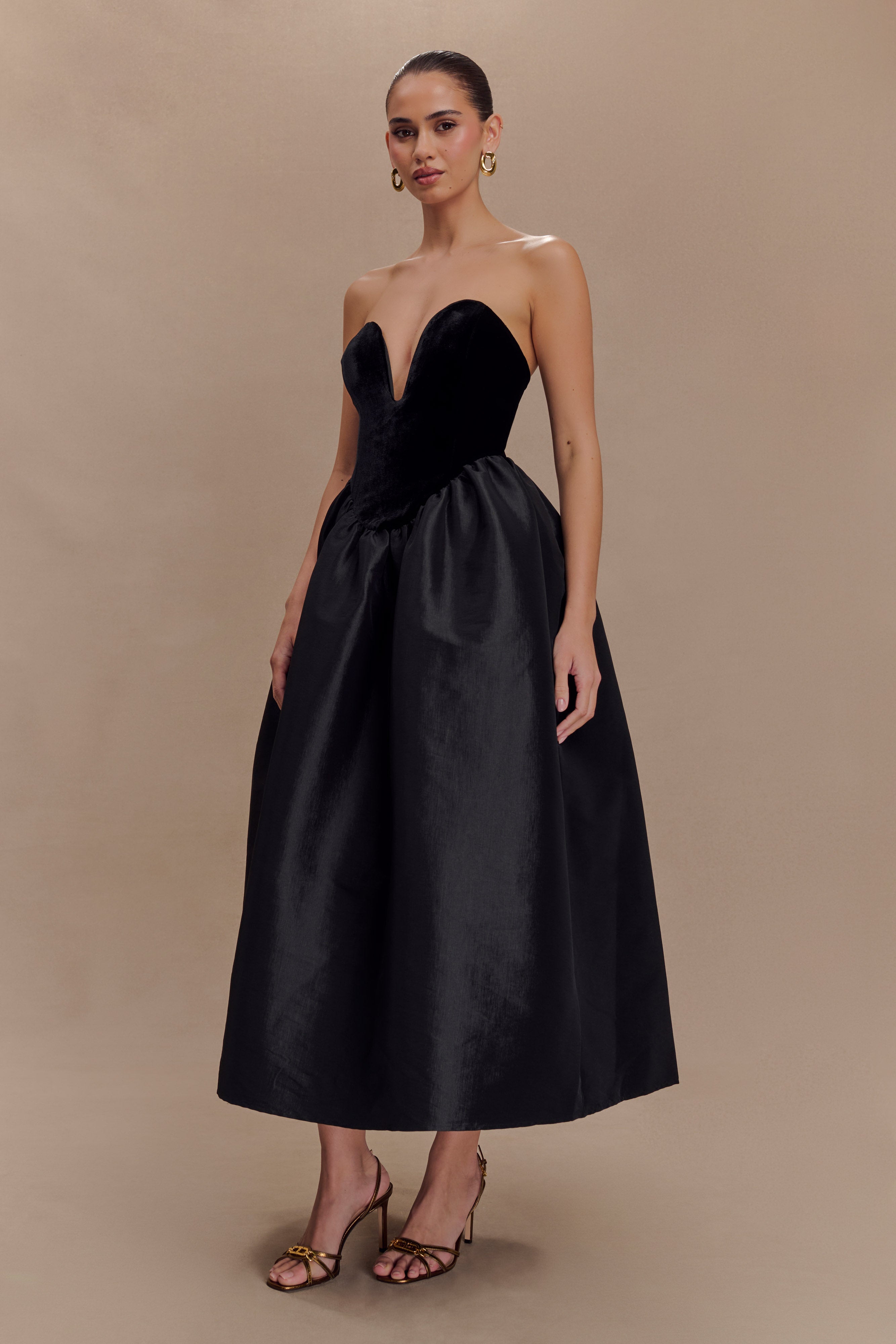 Flora Strapless Velvet Midi Dress - Black、mySite、solidvoid
