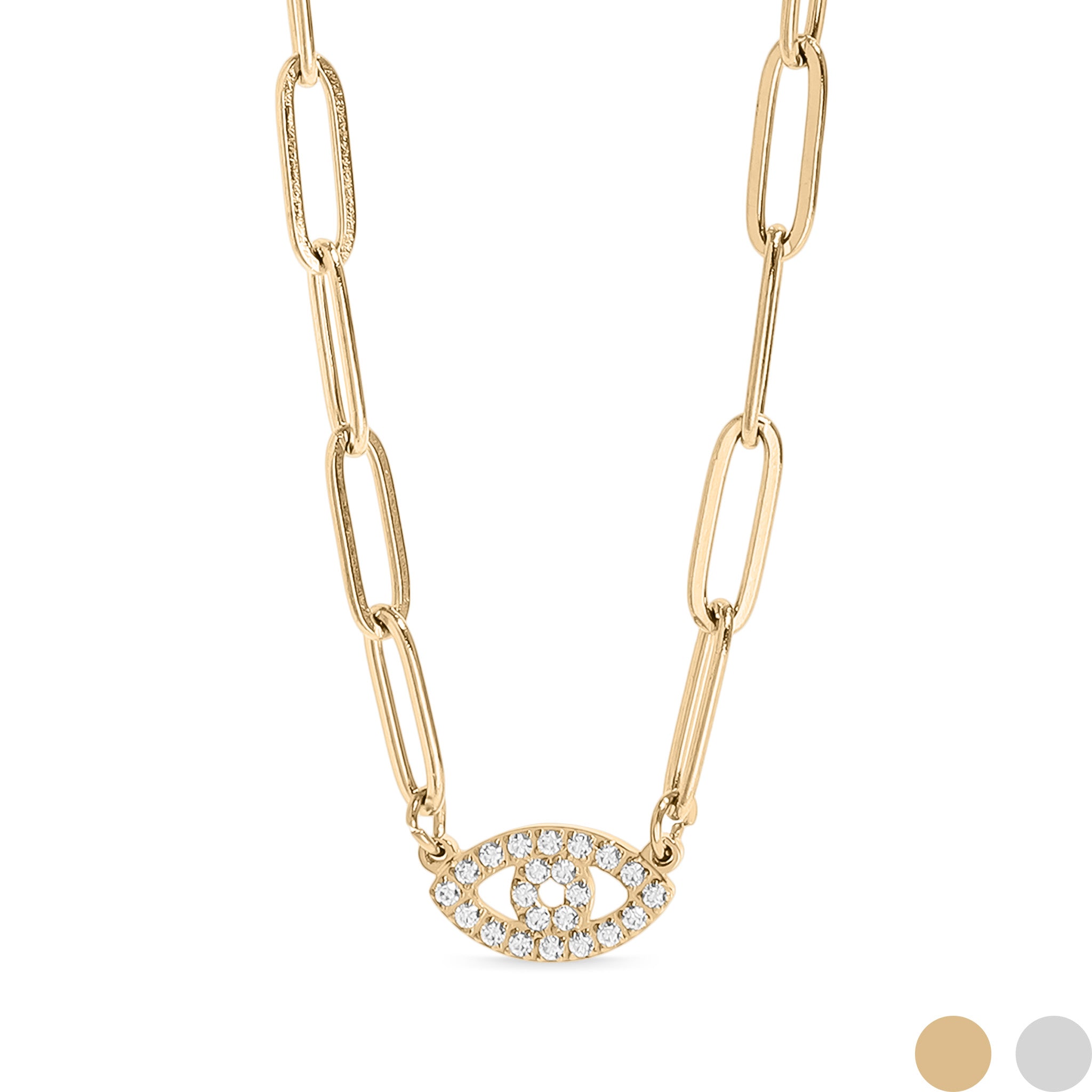 18K Gold PVD Stainless Steel Stone Evil Eye Paperclip Chain Necklace / CHN9975、mySite、dreamappss