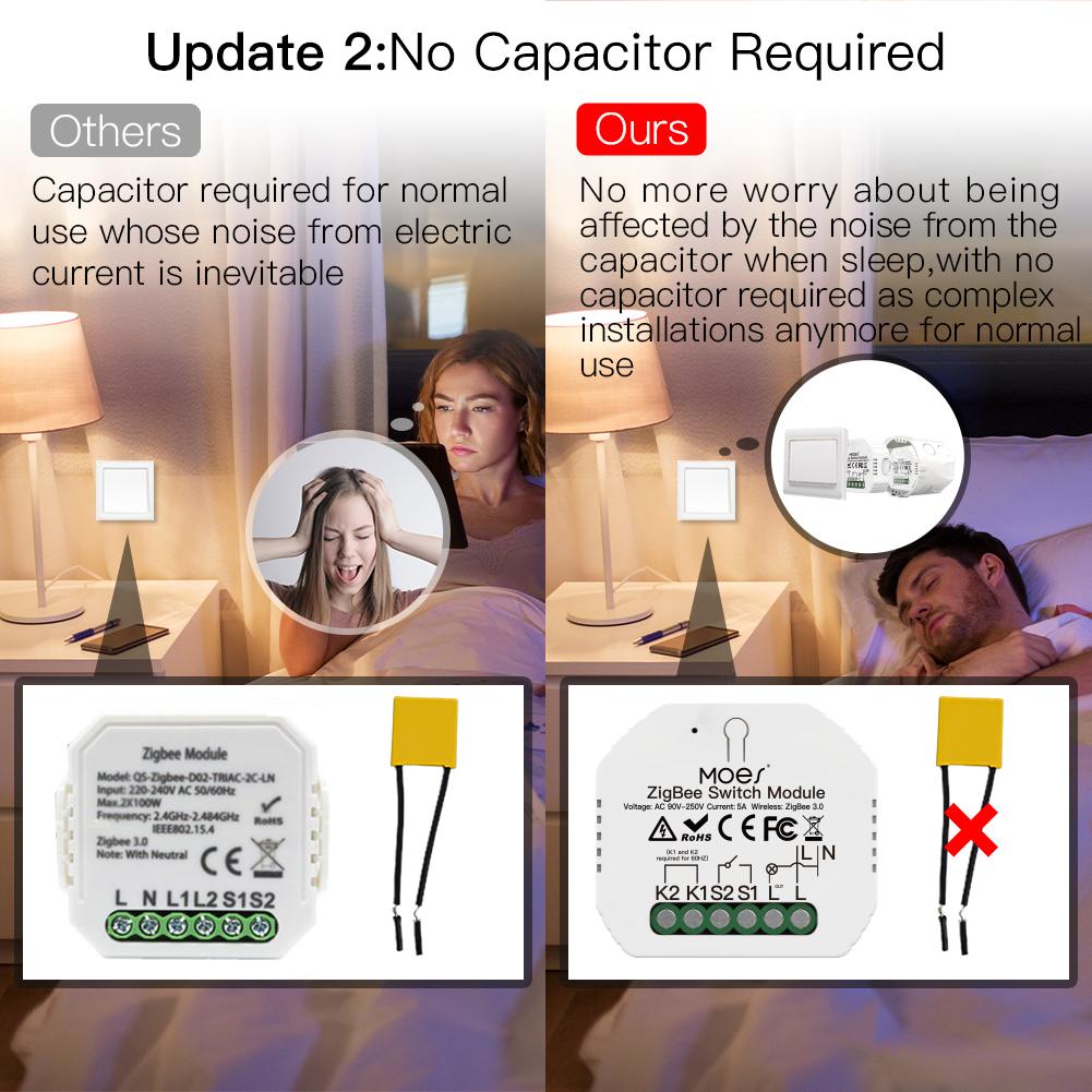 ZigBee Smart Light Switch Module Tuya No Neutral Wire 2 Way Required 2MQTT Relay、mySite、fannypackpong