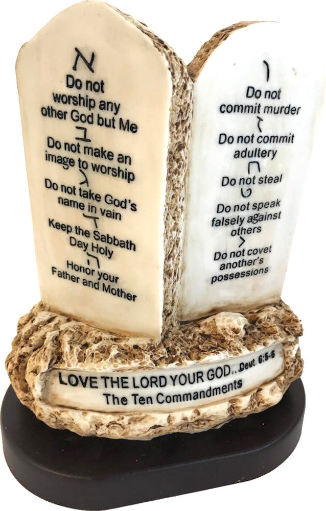  Holy Land Market Ten (10) Commandments Tablets or Decalogue Given to Moses on Mount Horeb - Resin on Wooden Base (6.5 Inches Tall)、mySite、elrpsem3k