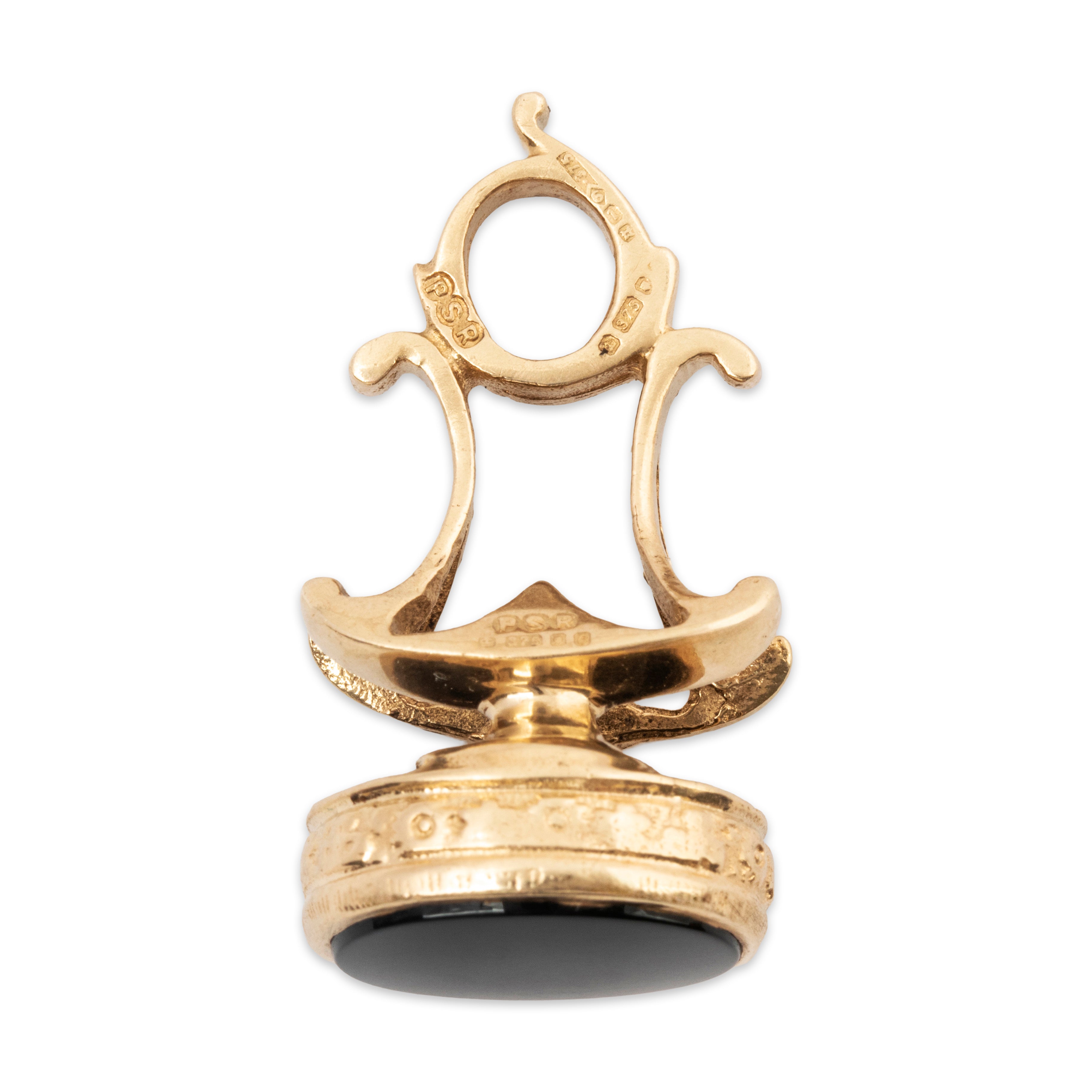 Vintage English 9k Yellow Gold Onyx Ornate Fob Seal Pendant、mySite、hinf8tx79