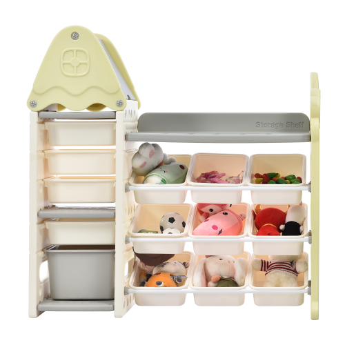 Kids Bookshelf Toy Storage Organizer with 17 Bins and 5 Bookshelves, Multi-functional Nursery Organizer Kids Furniture Set Toy Storage Cabinet Unit with HDPE Shelf and Bins、、casual