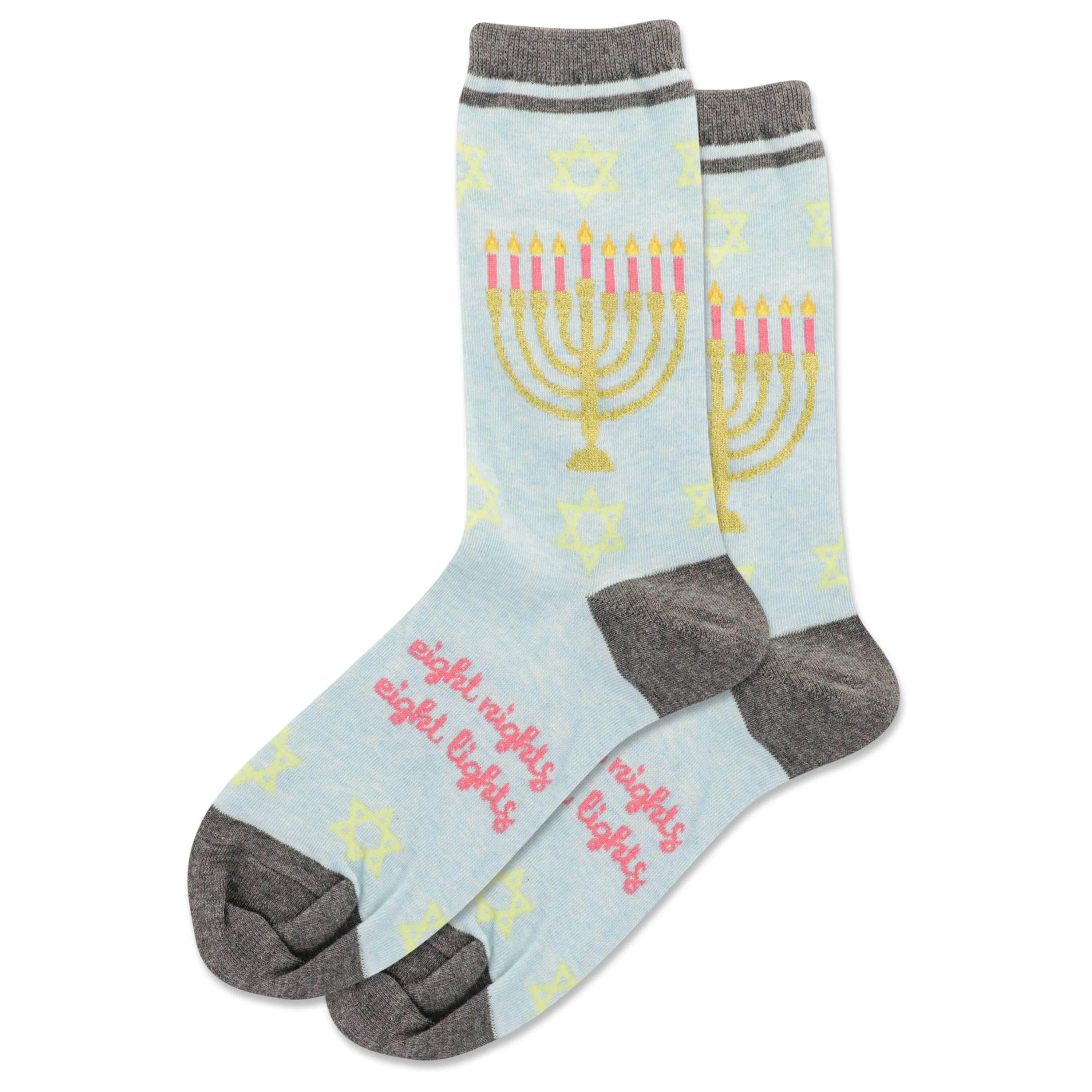 Women's Menorah Eight Nights Eight Lights Crew Socks - Blue、mySite、topwebapps