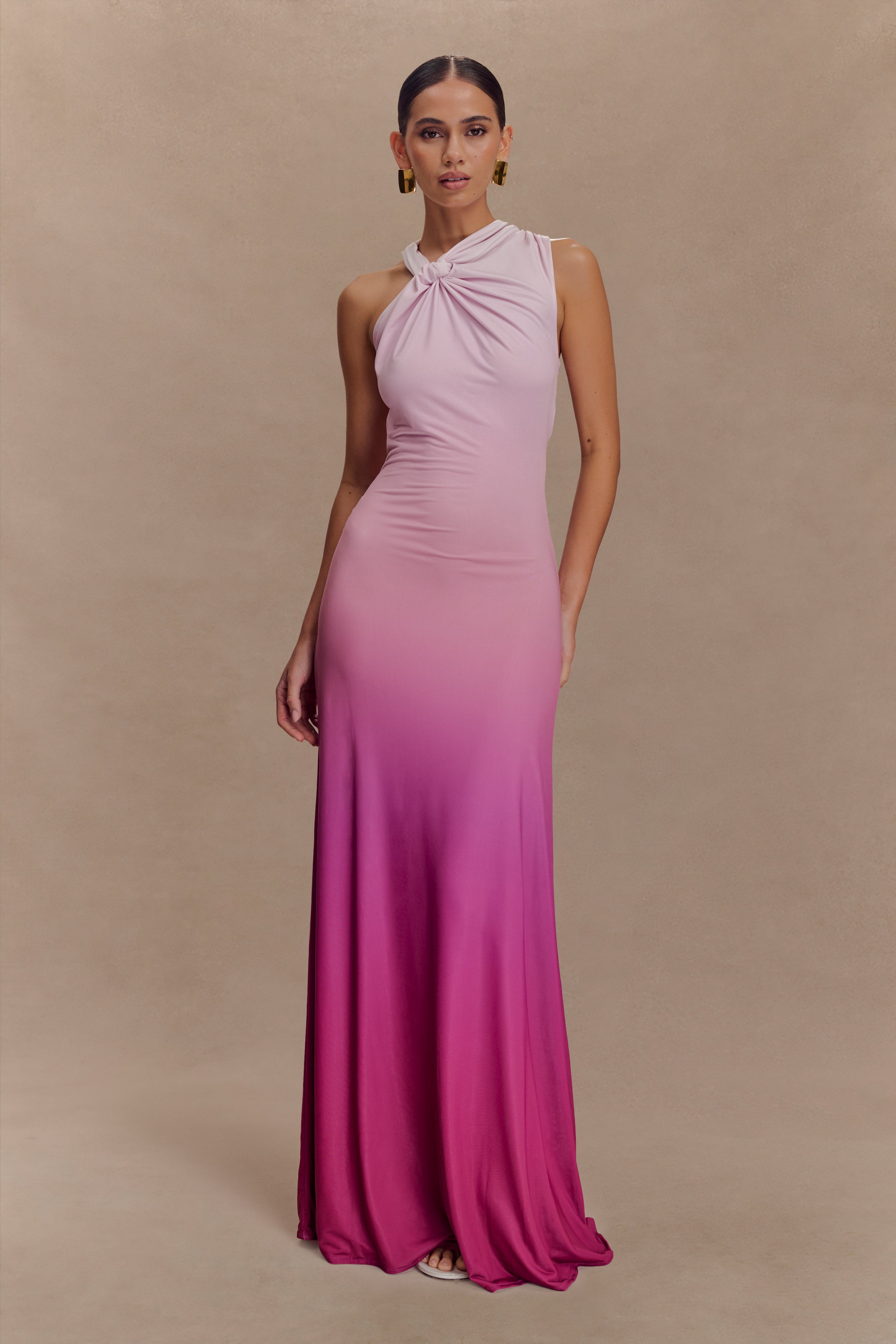Marlee Asymmetrical Slinky Maxi Dress - Ombre Pink、mySite、solidvoid